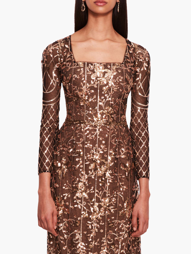 SEQUIN LATTICE SLEEVED GOWN 4