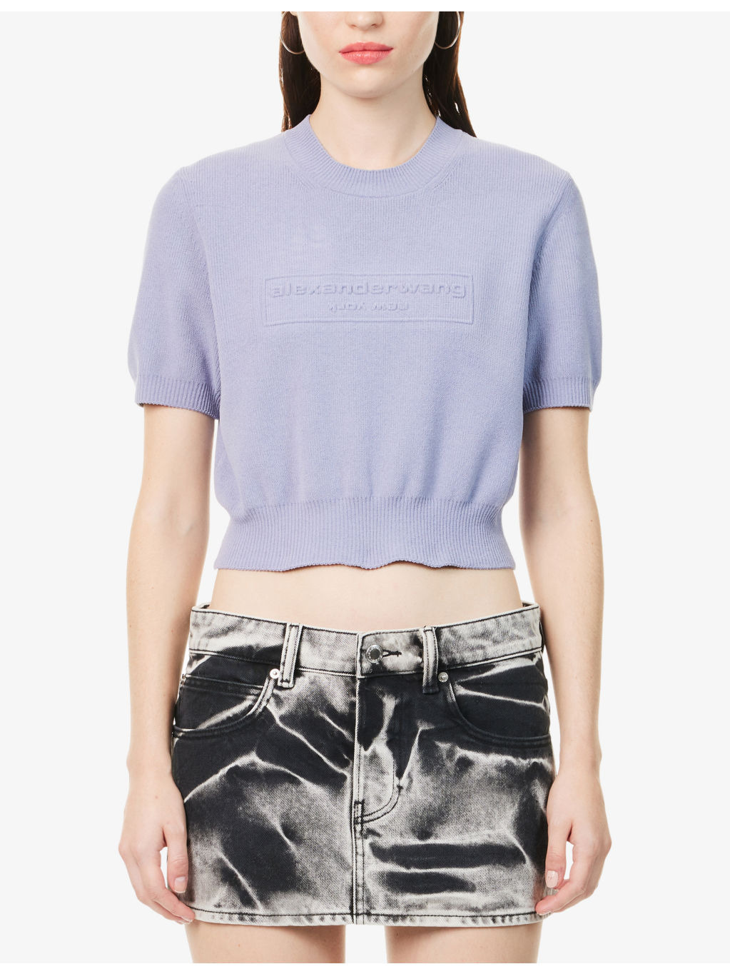 Cropped Embossed-Brand Knitted Top - 3