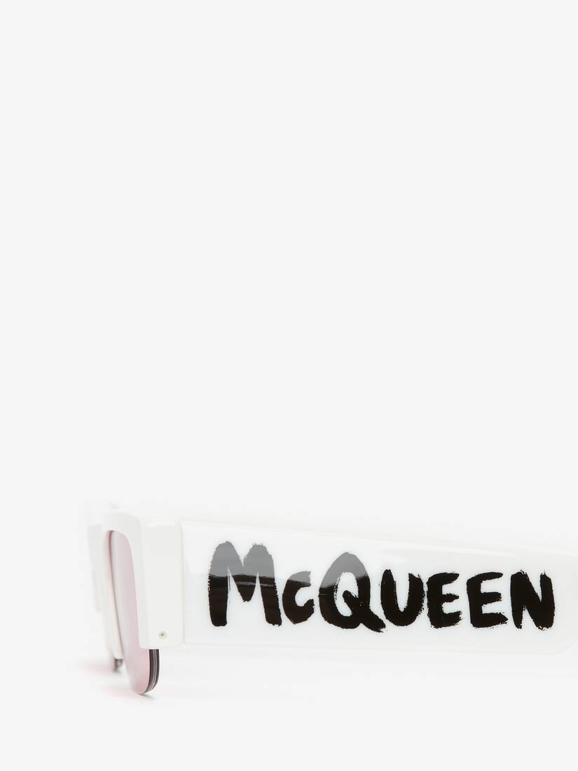 Women's McQueen Graffiti Slashed Sunglasses in White - 4