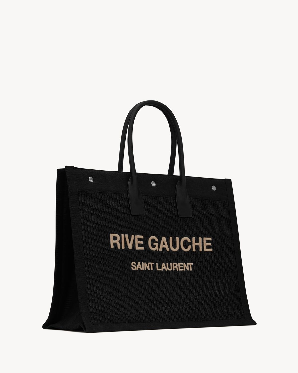 RIVE GAUCHE LARGE TOTE BAG IN EMBROIDERED RAFFIA AND LEATHER - 4