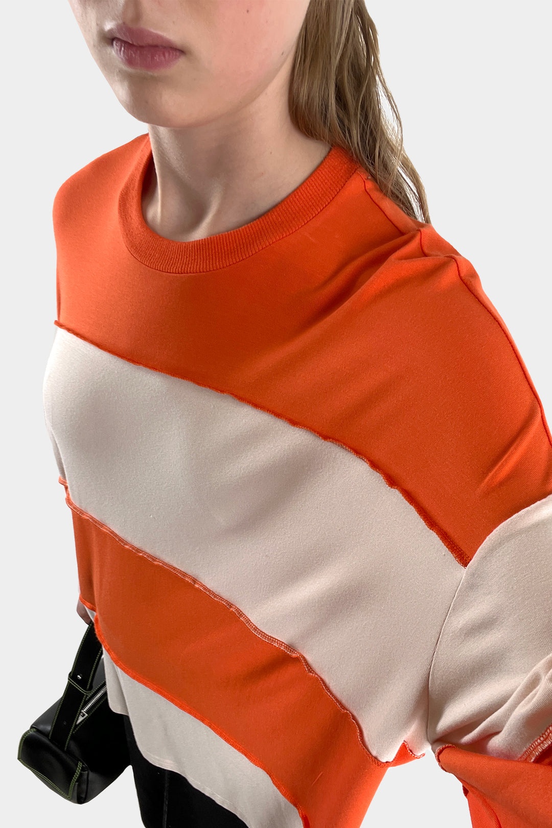 PANEL LONGSLEEVE T-SHIRT / orange & cream stripes - 5