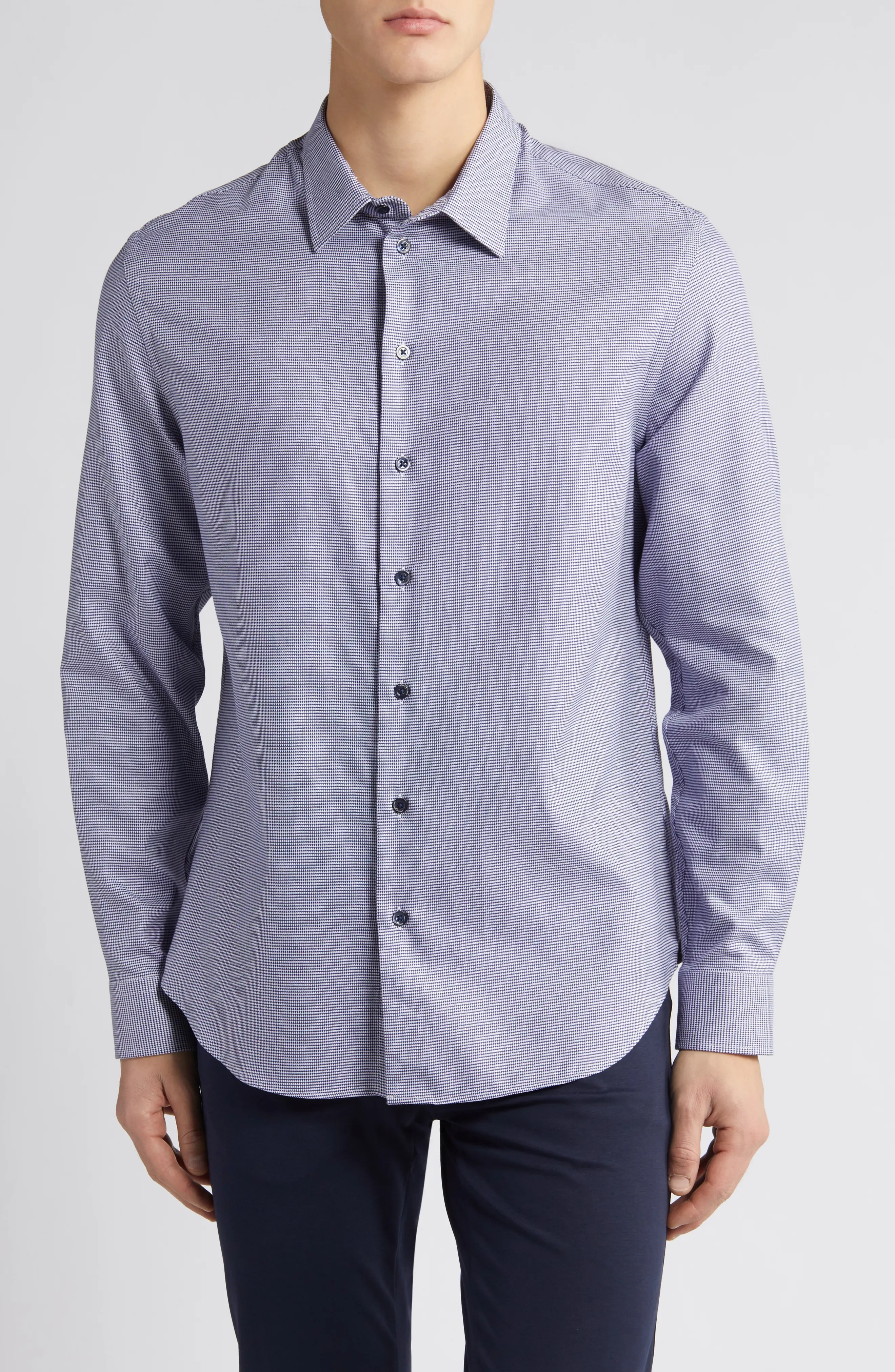 Micro Check Cotton Button-Up Shirt - 1