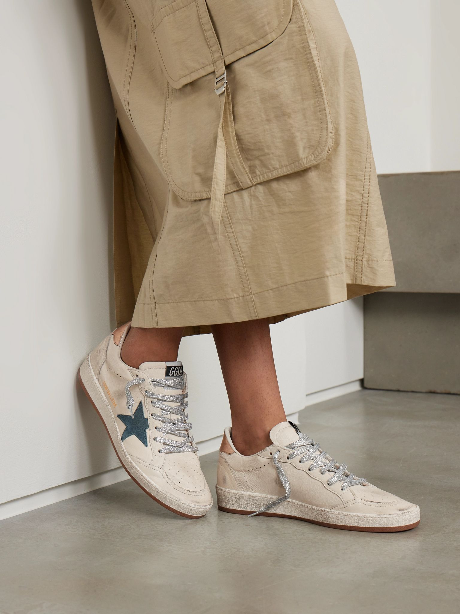 Ball Star distressed suede-trimmed leather sneakers White - 2