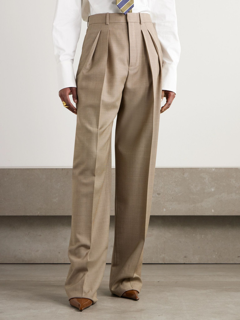 Pleated wool-canvas wide-leg pants Beige 3