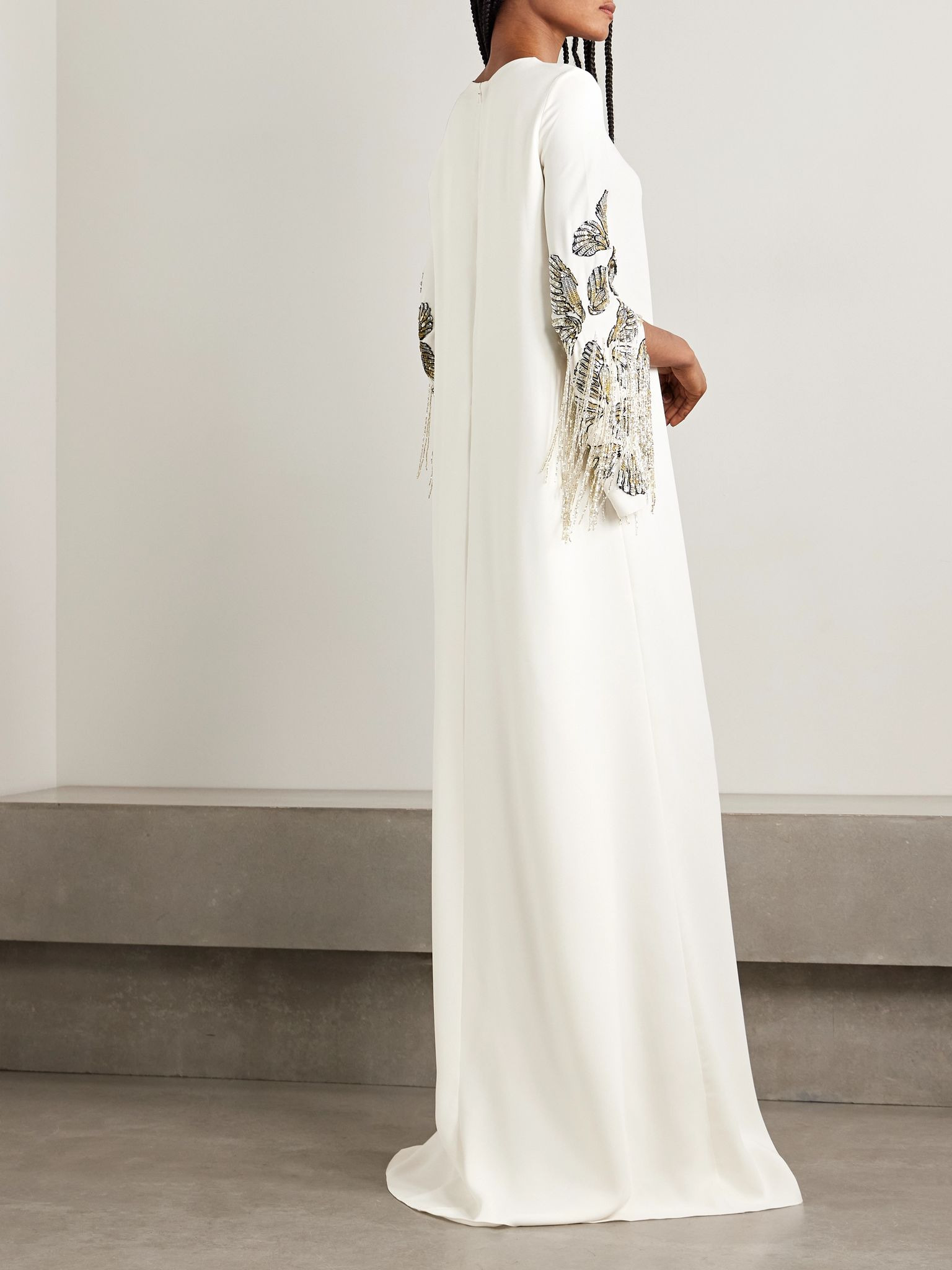 Embroidered embellished silk-blend crepe gown Ivory - 3