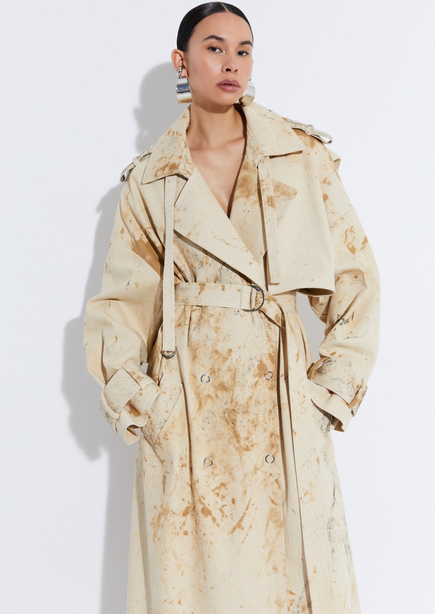 Splatter Denim Double Breasted Trench - 3