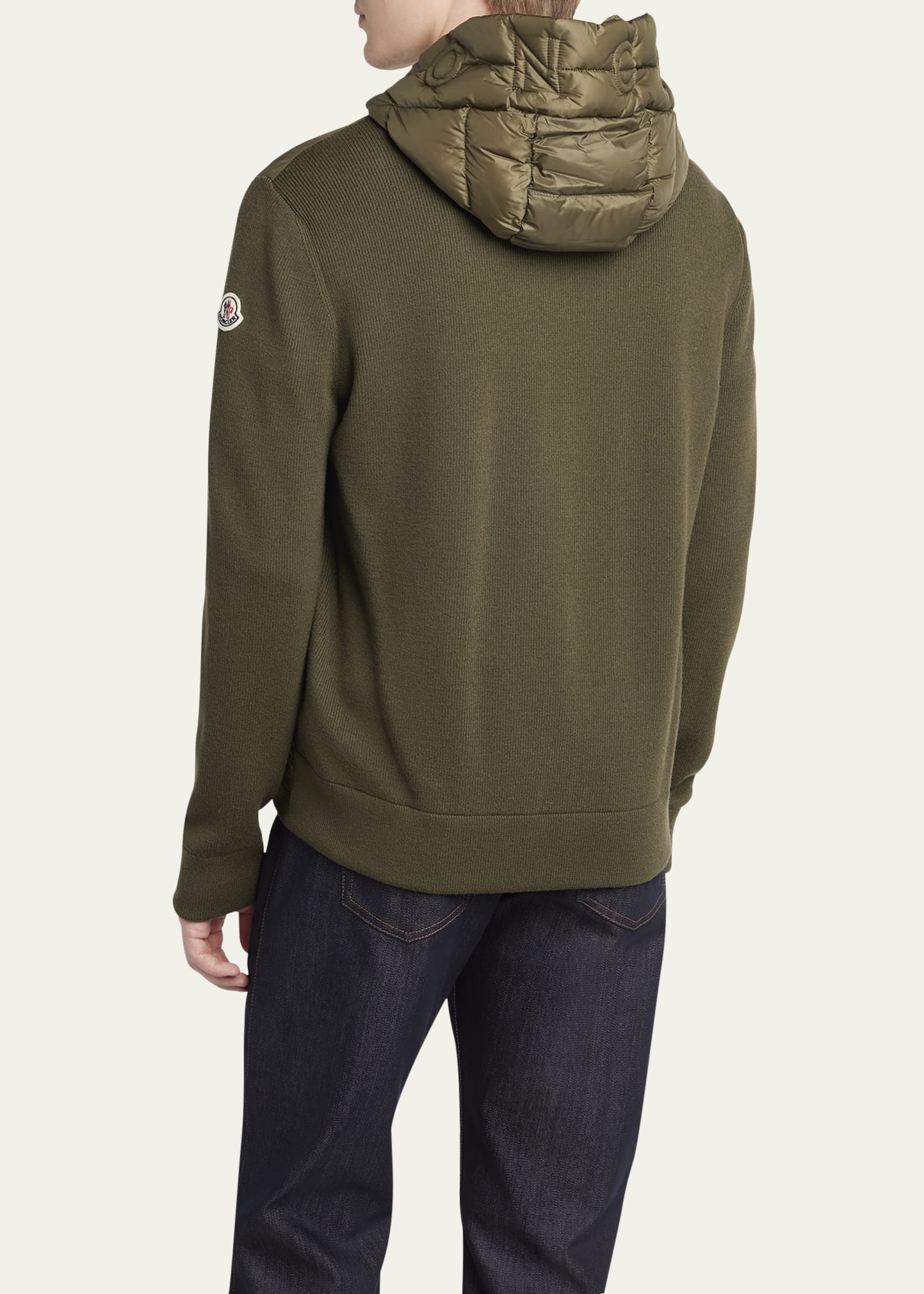 Men's Padded Nylon Knit-Sleeve Hooded Cardigan - 3
