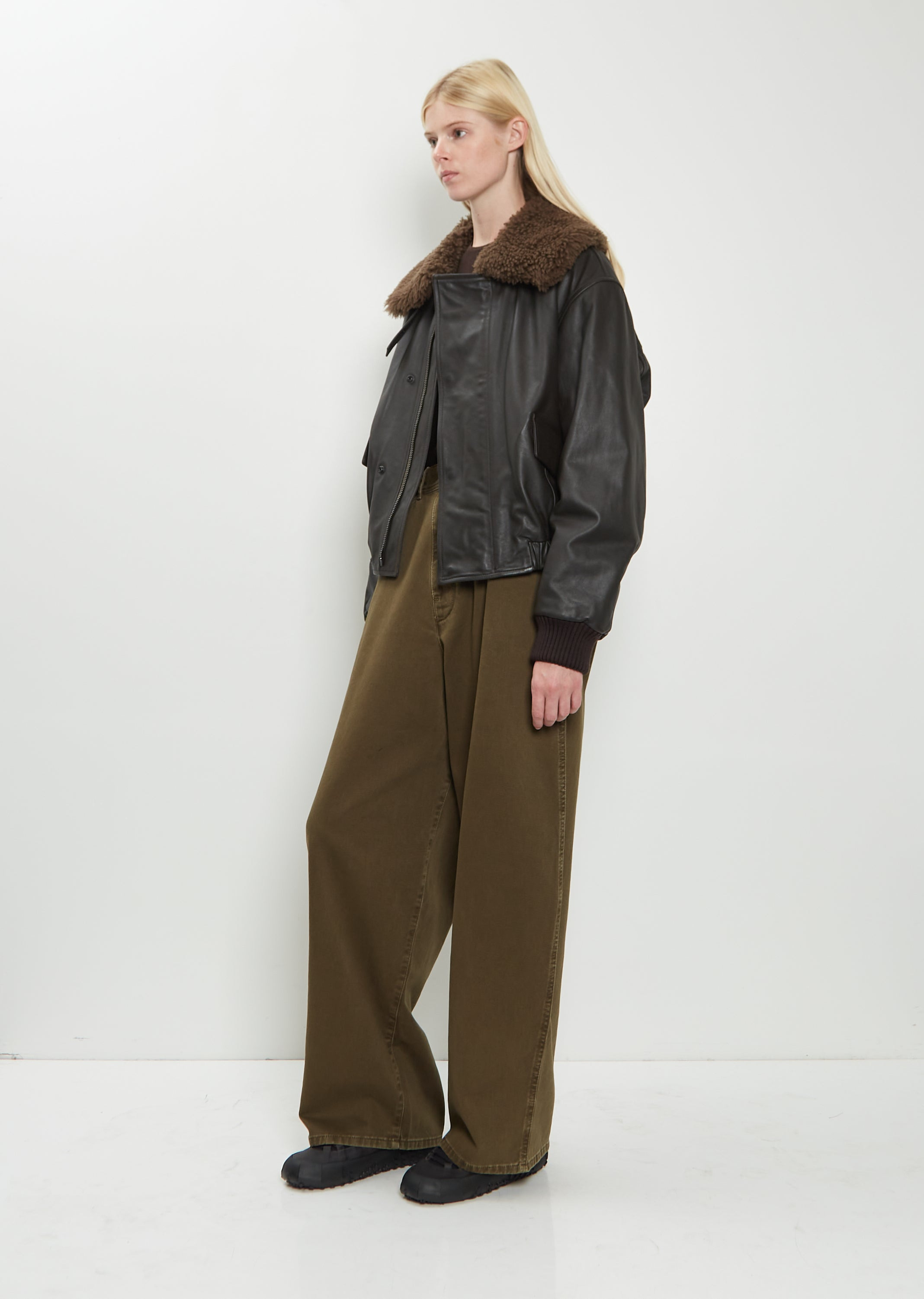Shearling Collar Leather Blouson - 4
