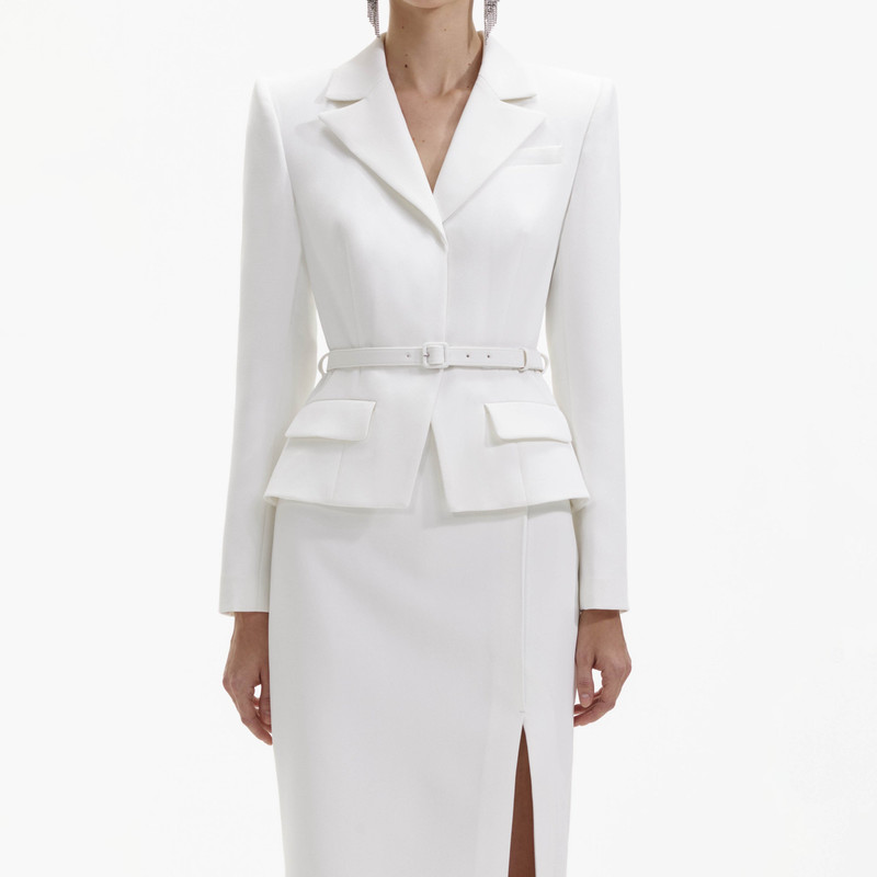 self-portrait White Crepe Tailored Midi Dress - SS24-258M-W | REVERSIBLE