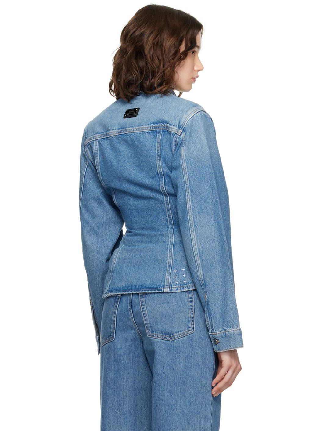 Blue Cinched Crop Tru Vintage Denim Jacket - 3