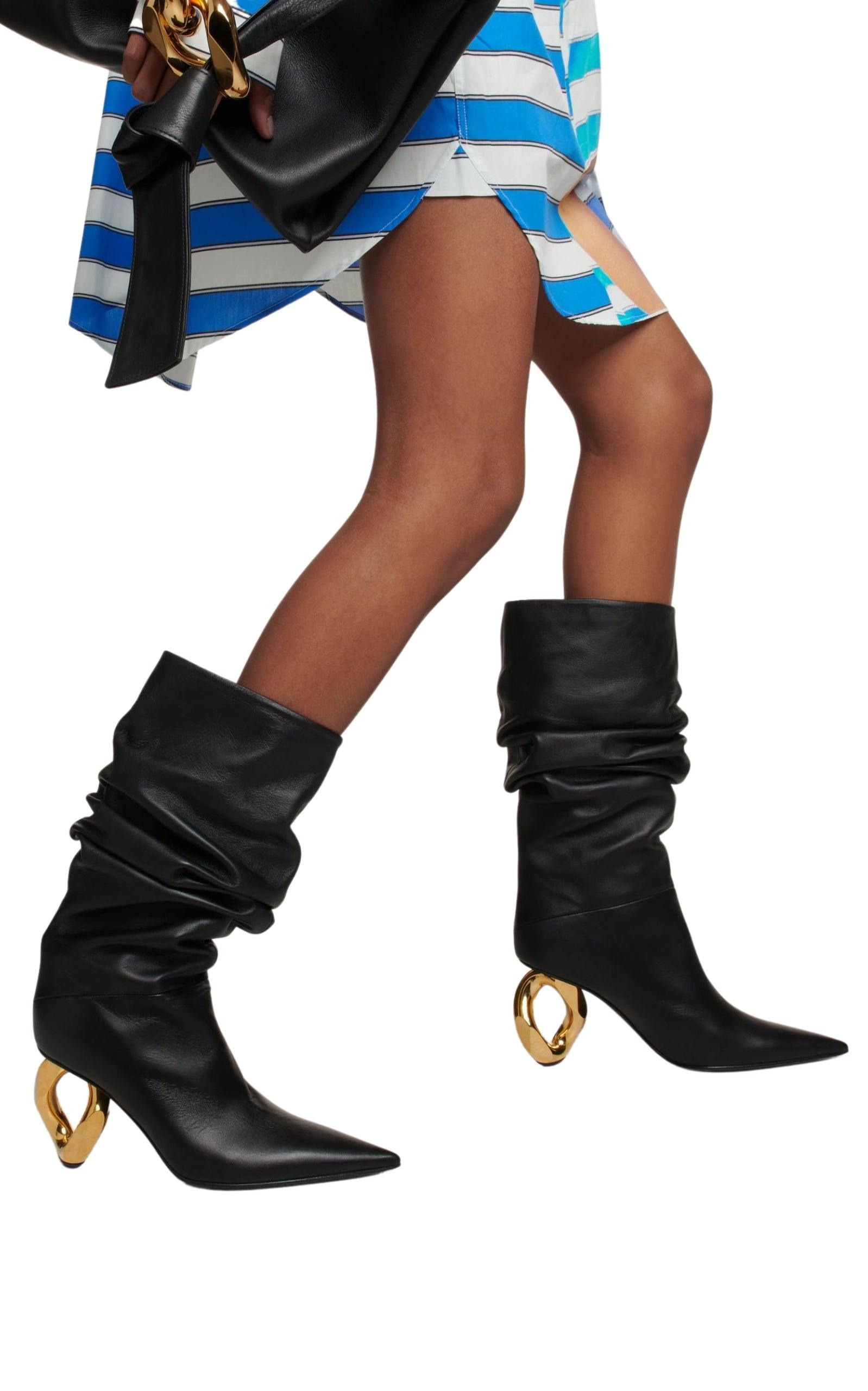 Chain Leather Heeled Boots - 7