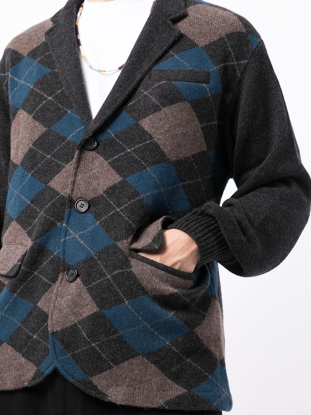 argyle check cashmere blazer - 5