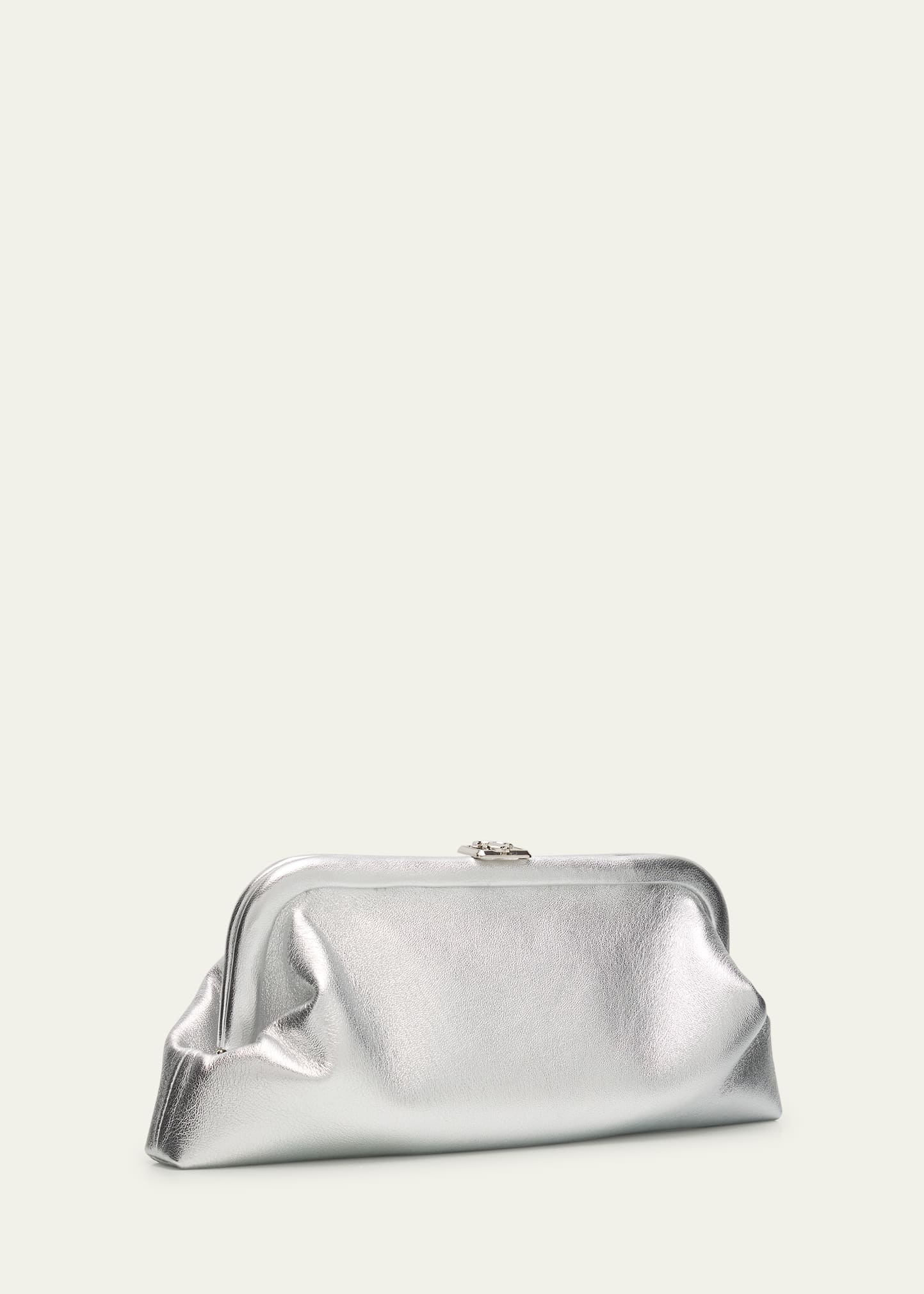 Skylar Frame Metallic Leather Clutch Bag - 3