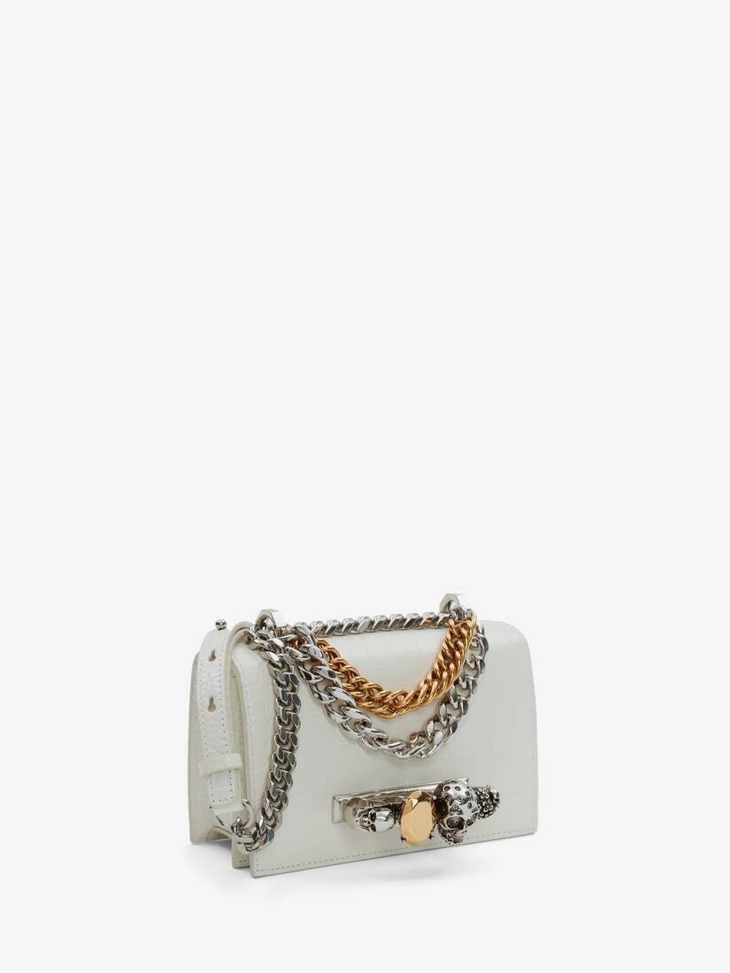 Women's Mini Jewelled Satchel With Chain in Ivory - 2