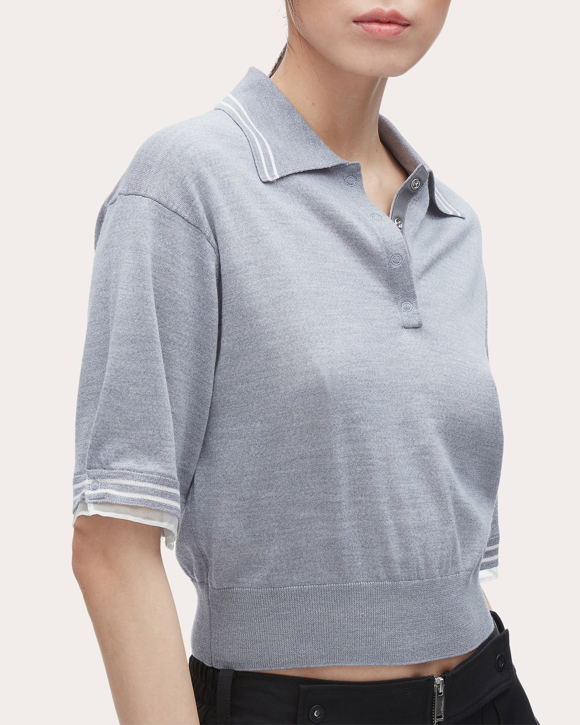 Cropped Organza-Trimmed Wool Polo Shirt - 4