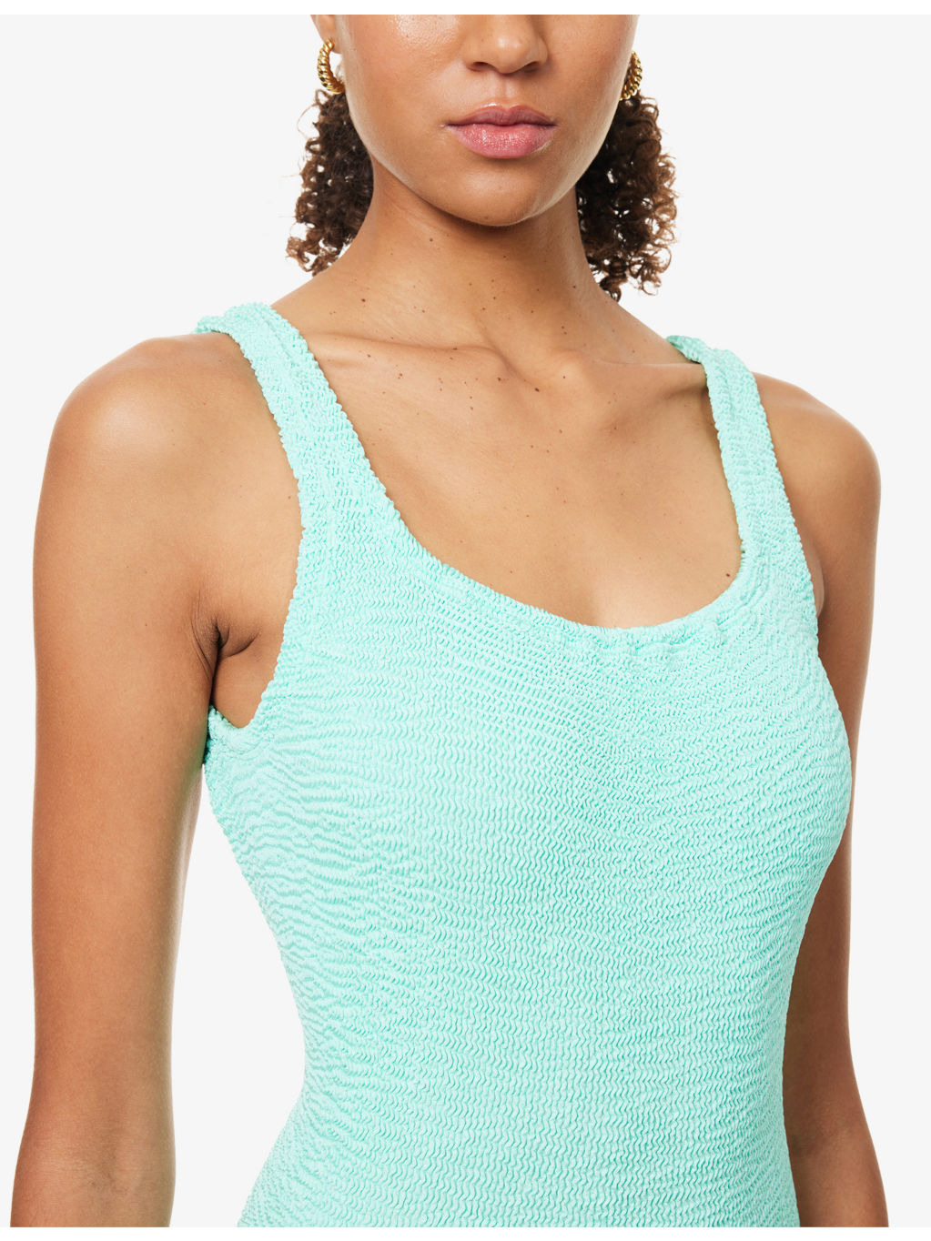 Square-Neck Seersucker Swimsuit - 4