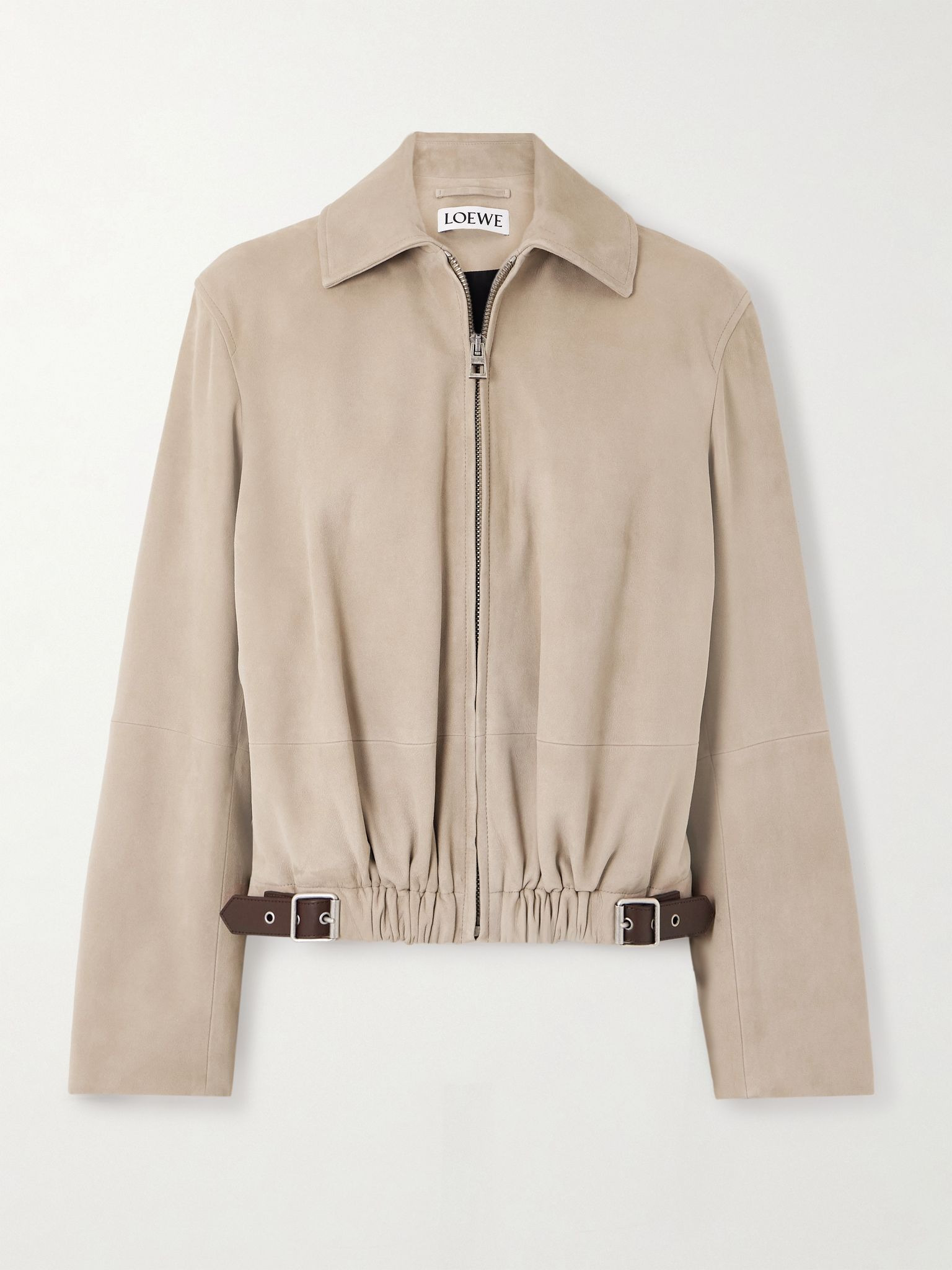 Buckle-embellished leather-trimmed suede jacket Beige - 1