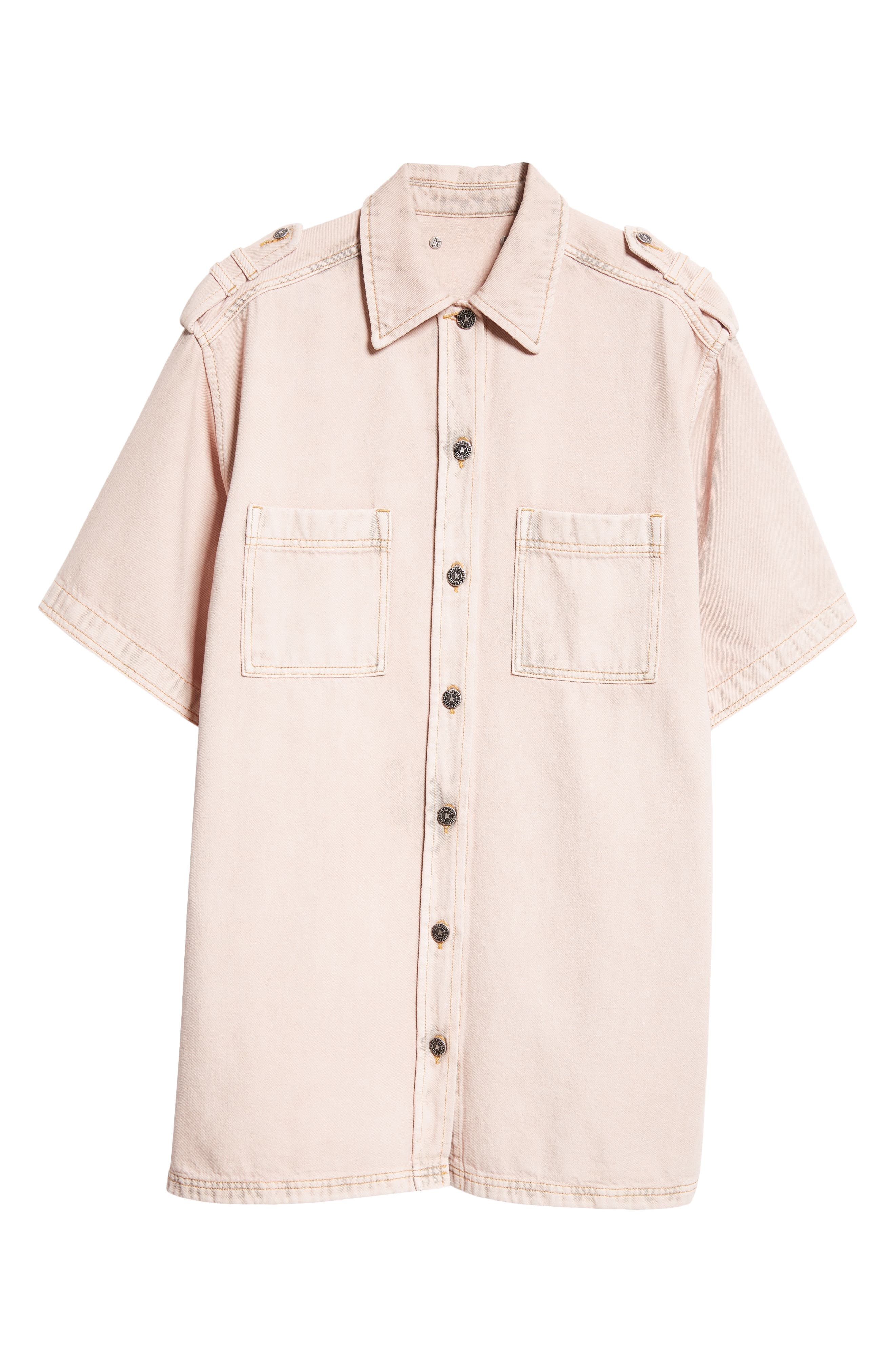 Golden Goose Nicky Oversize Denim Short Sleeve Button-Up Shirt in Shadow Gray at Nordstrom - 6