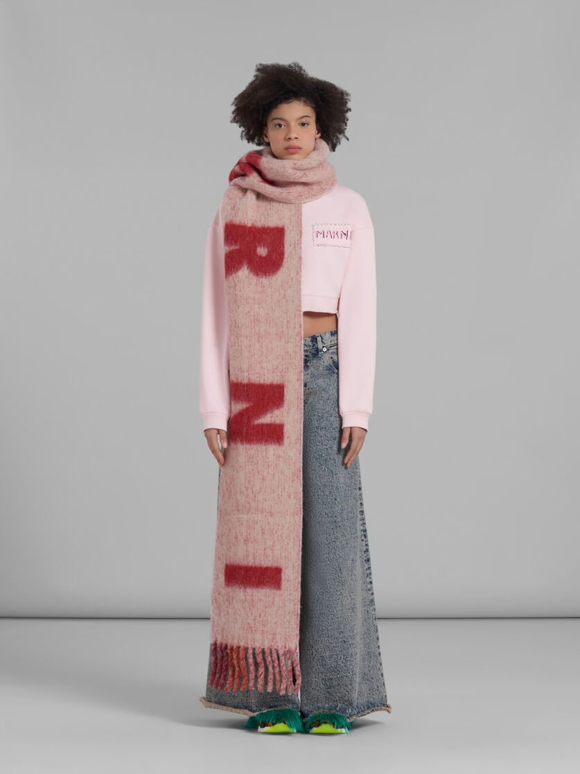 PINK MOHAIR AND WOOL SCARF WITH MAXI LOGO - 2