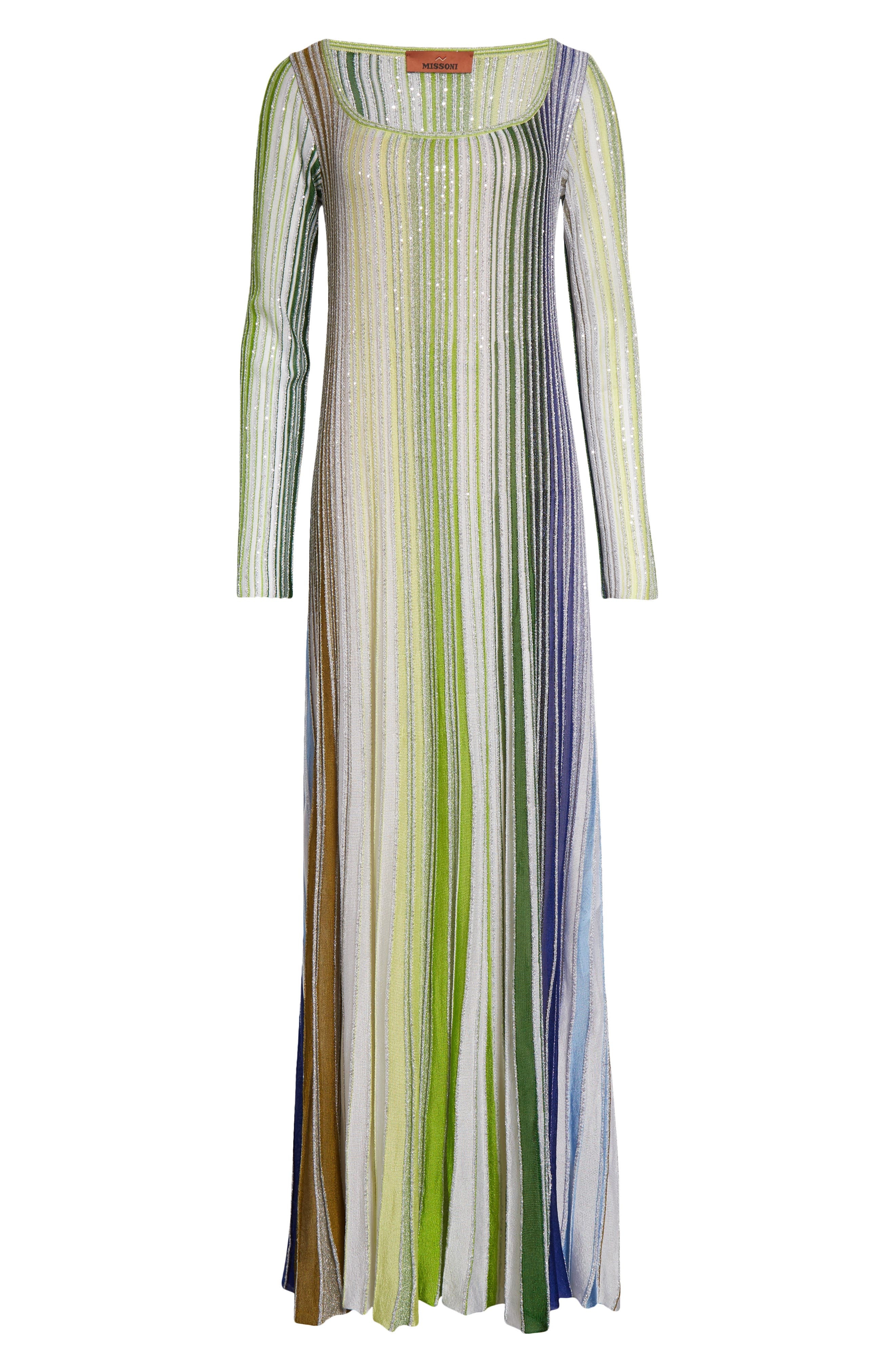 Missoni Metallic Stripe Sequin Long Sleeve Sweater Dress in Green/White/Blue at Nordstrom - 5