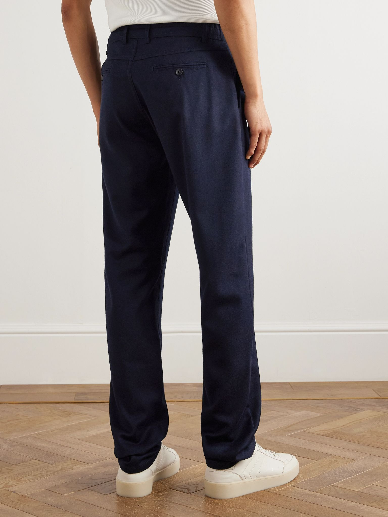 Tapered Wool-Flannel Drawstring Trousers Navy - 4