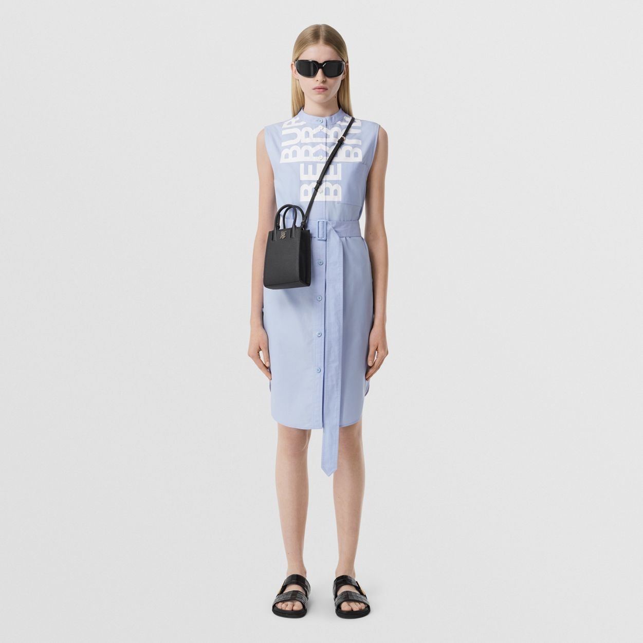 Sleeveless Logo Print Cotton Oxford Shirt Dress - 2