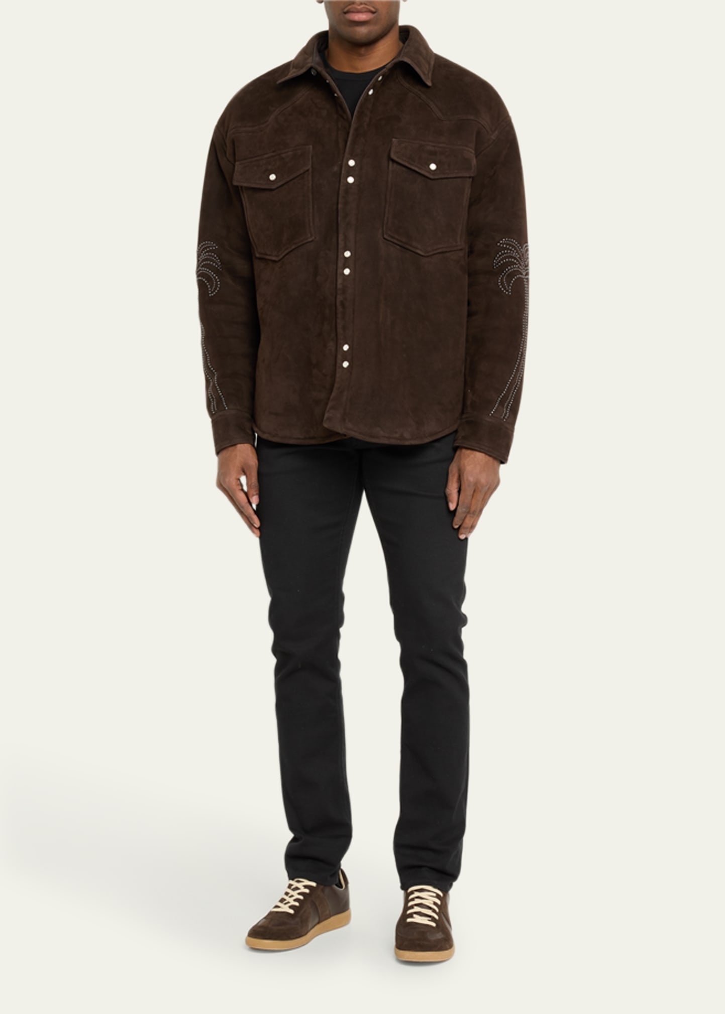 Men's Suede Palm Stud Outline Overshirt - 2