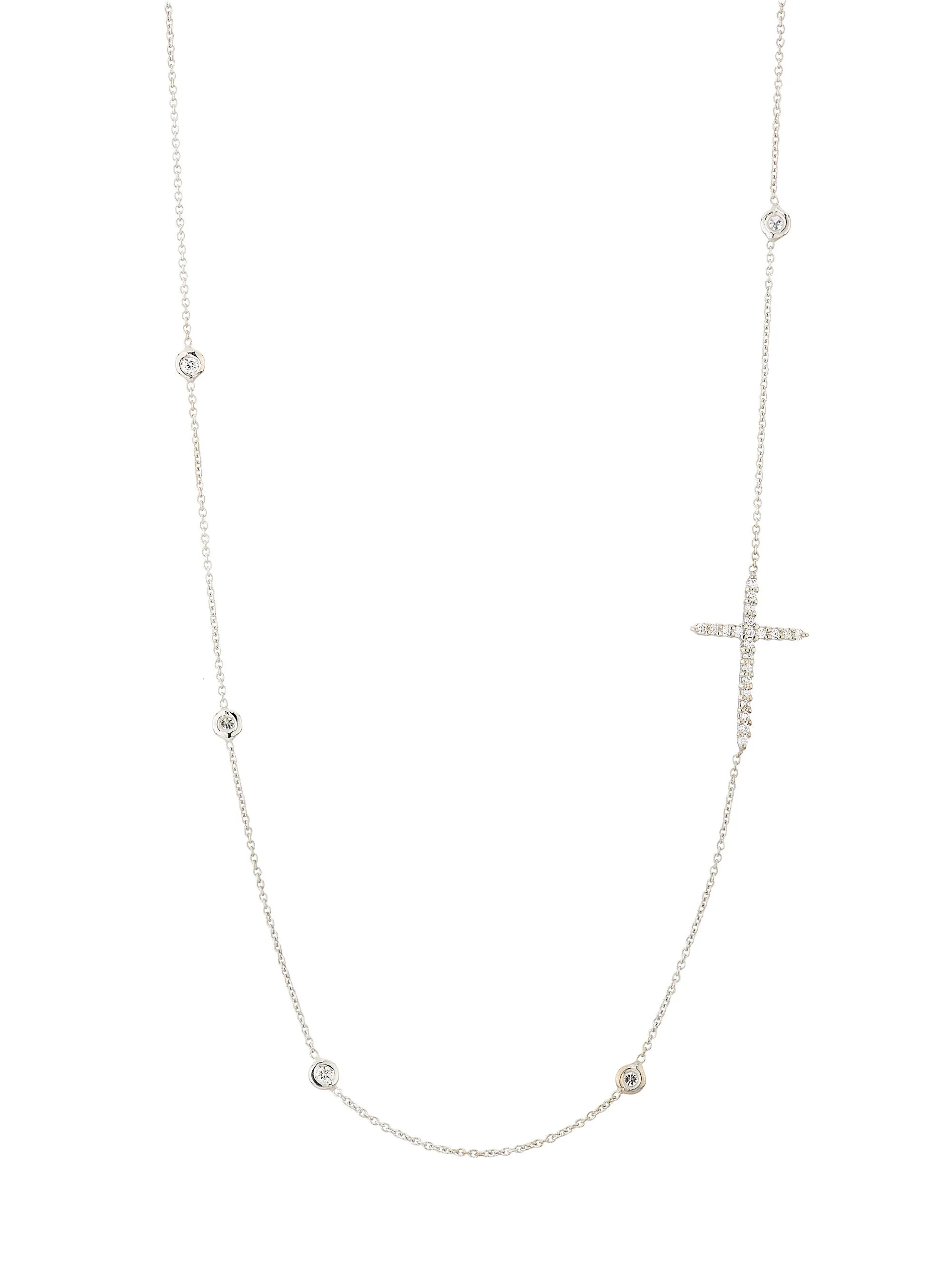 Women's Tiny Treasures 18K Gold & 0.20 TCW Diamond Side Cross Necklace - White Gold - 1