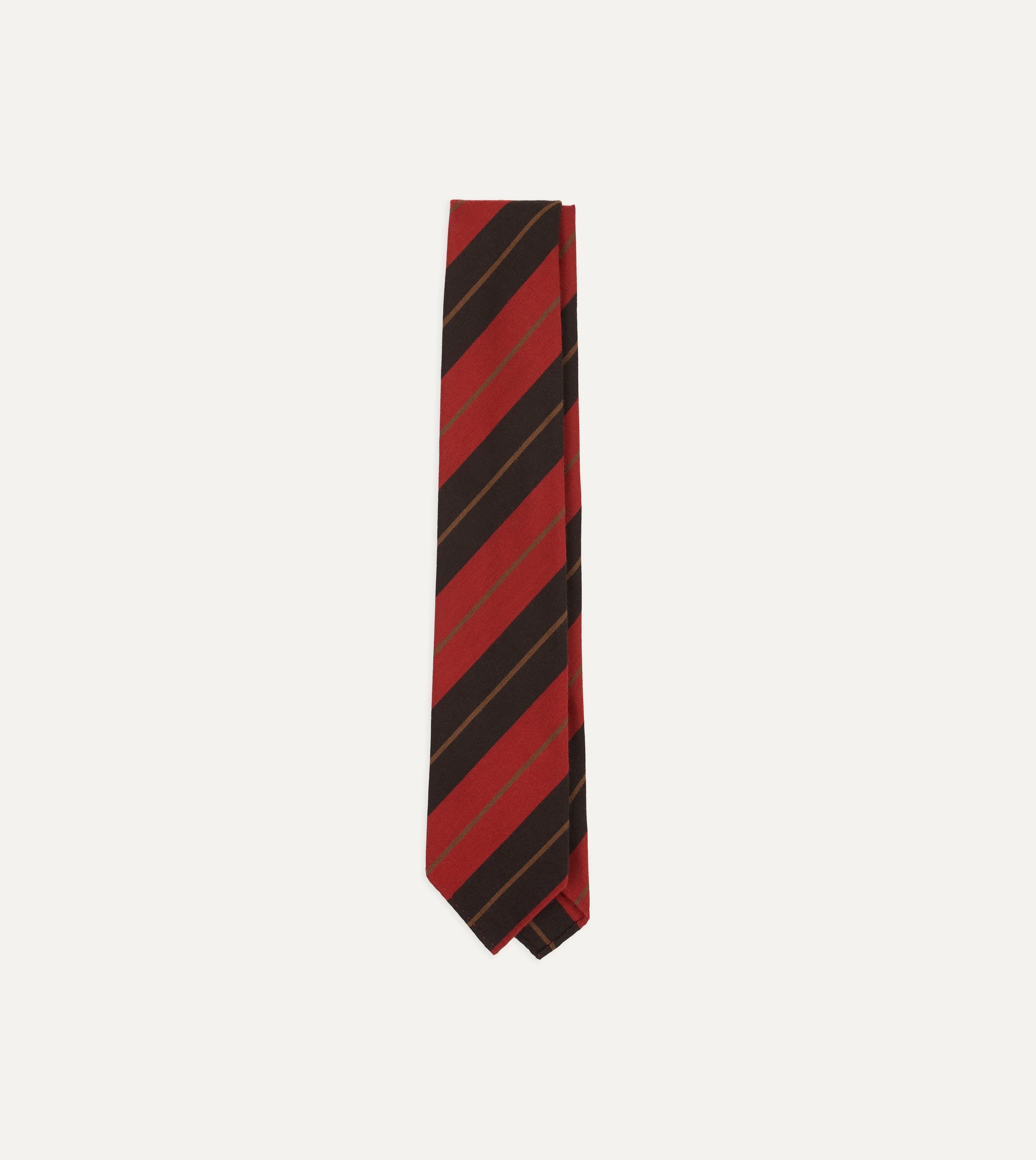 Red and Navy Multi Stripe Hand Rolled Cashmere Tie - 1