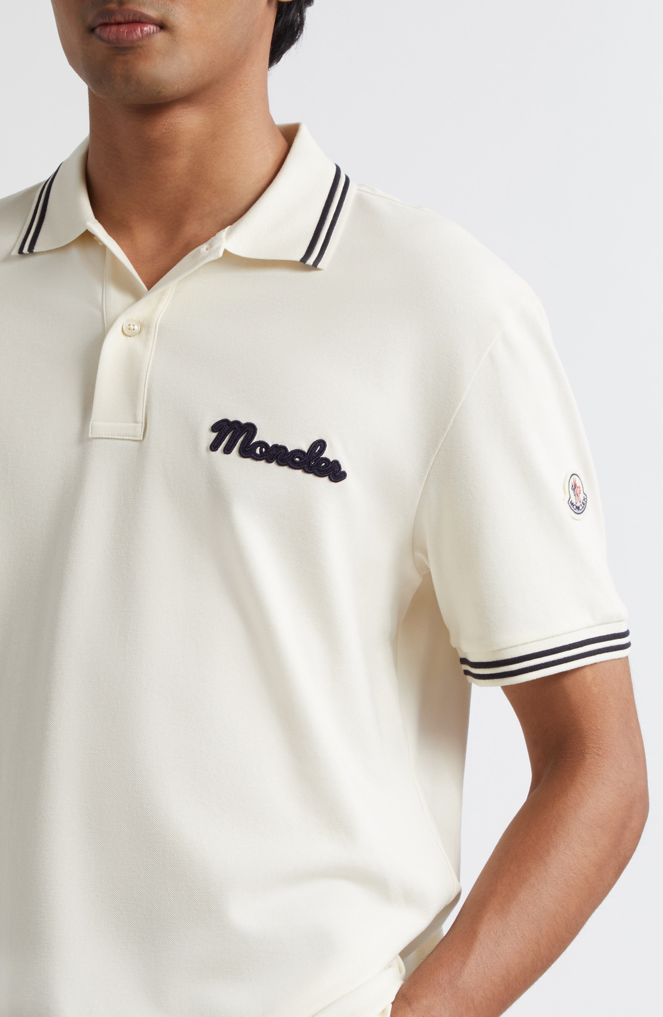 Moncler Tipped Piqué Polo in Antique White at Nordstrom - 4