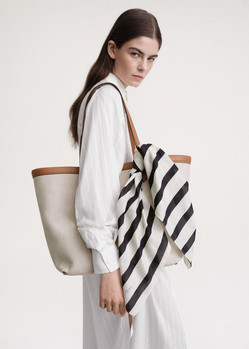 Drawn stripe cotton silk scarf dark navy 3