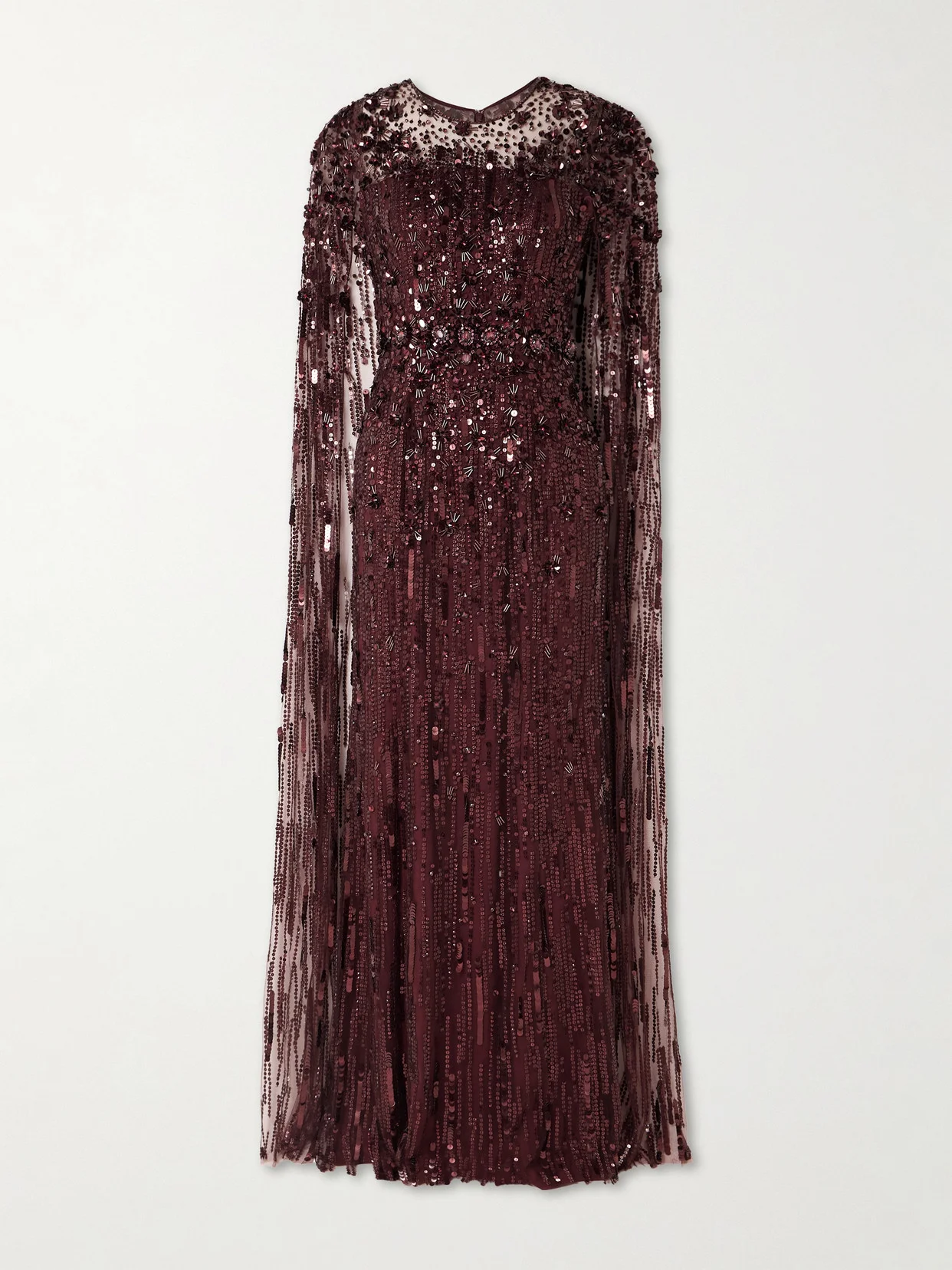 Ruby Cape-effect Embellished Tulle Gown - 1