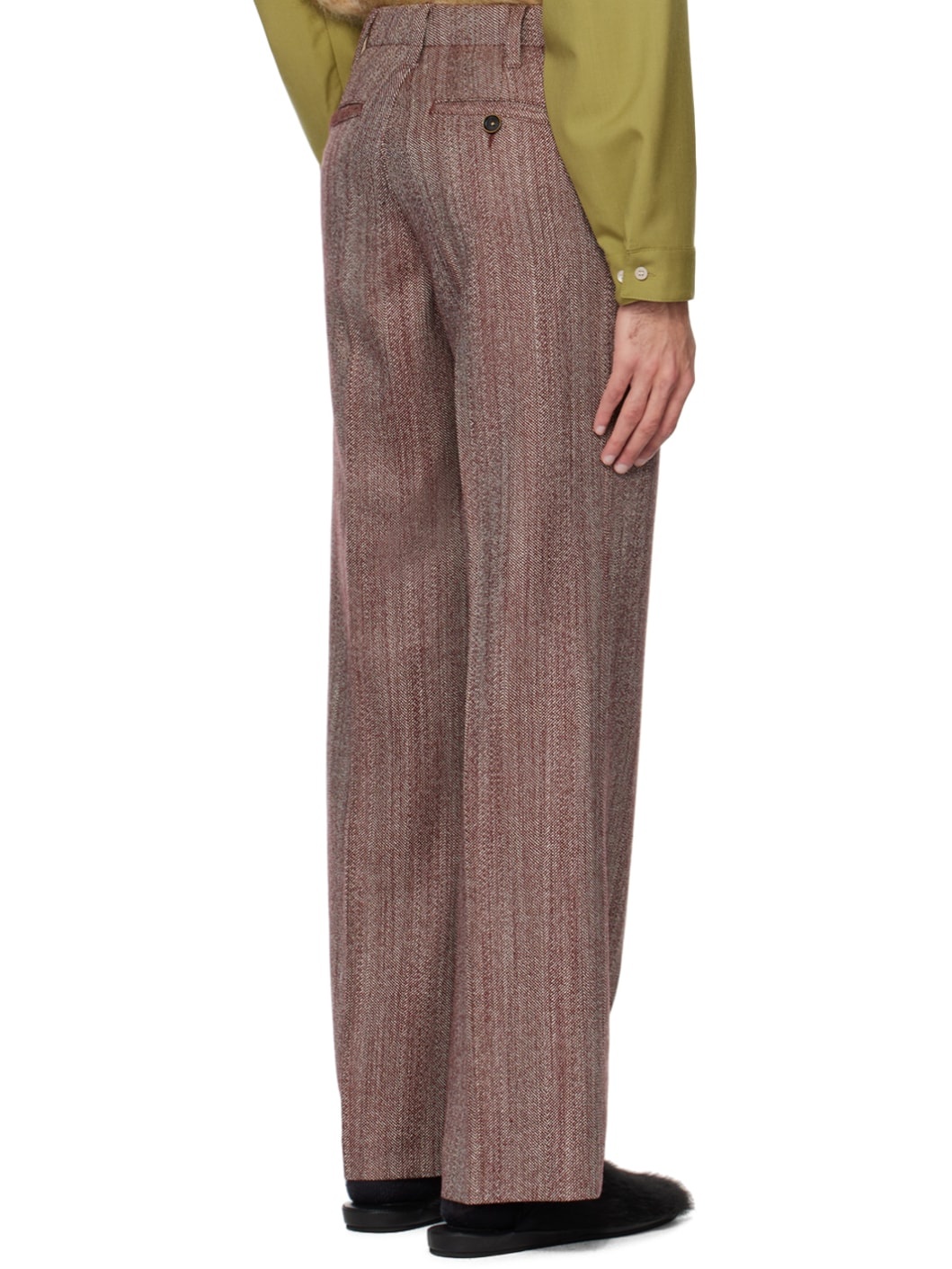 Burgundy Herringbone Trousers - 3