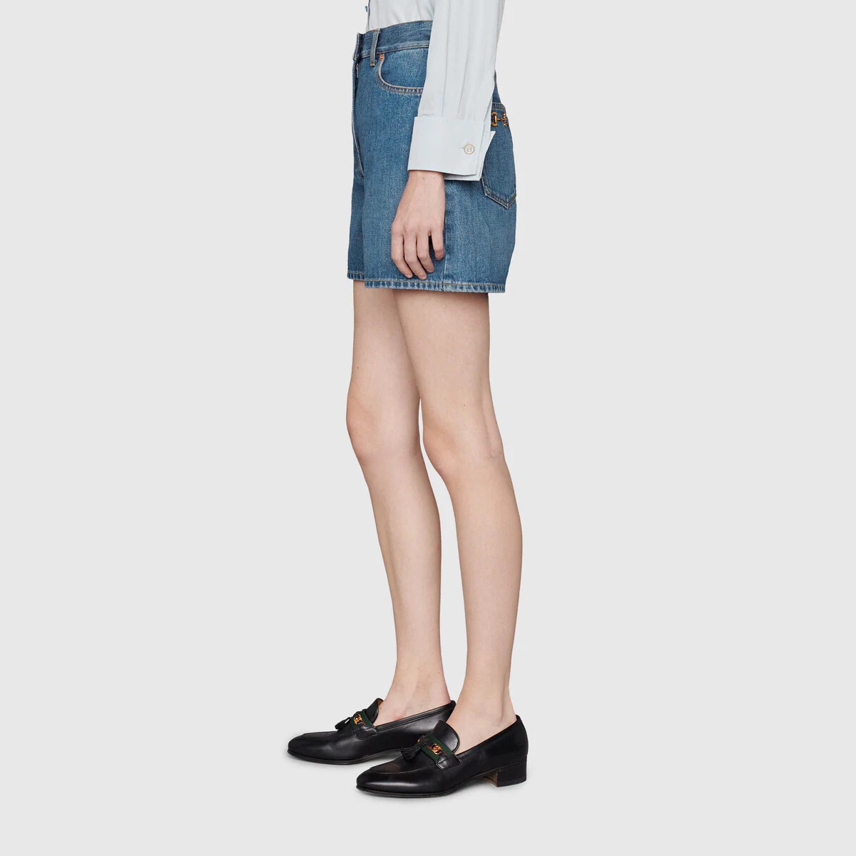 Denim shorts with Horsebit details - 4