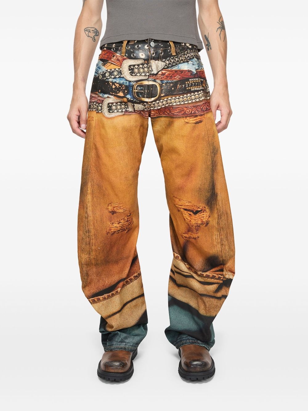 printed wide leg jeans - 3