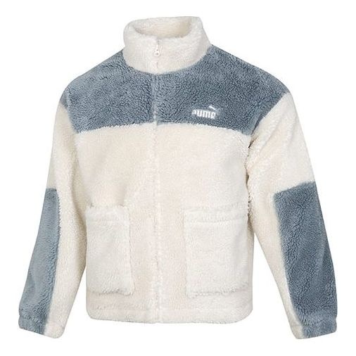 PUMA Color Blocking Sherpa Jacket Contrasting Colors lamb's wool Stay Warm Sports Logo Creamy White  - 1