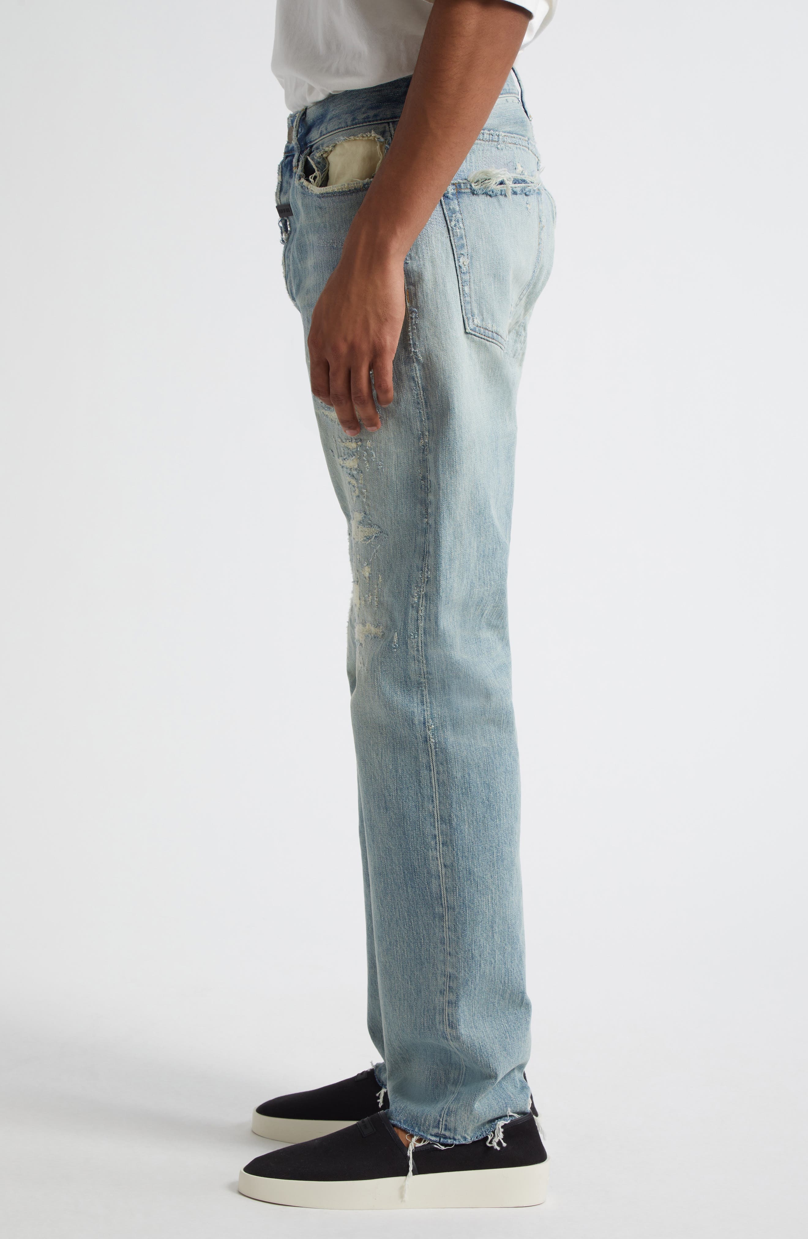Fear of God Rip & Repair Straight Leg Jeans in Repaired Indigo 2 at Nordstrom - 4