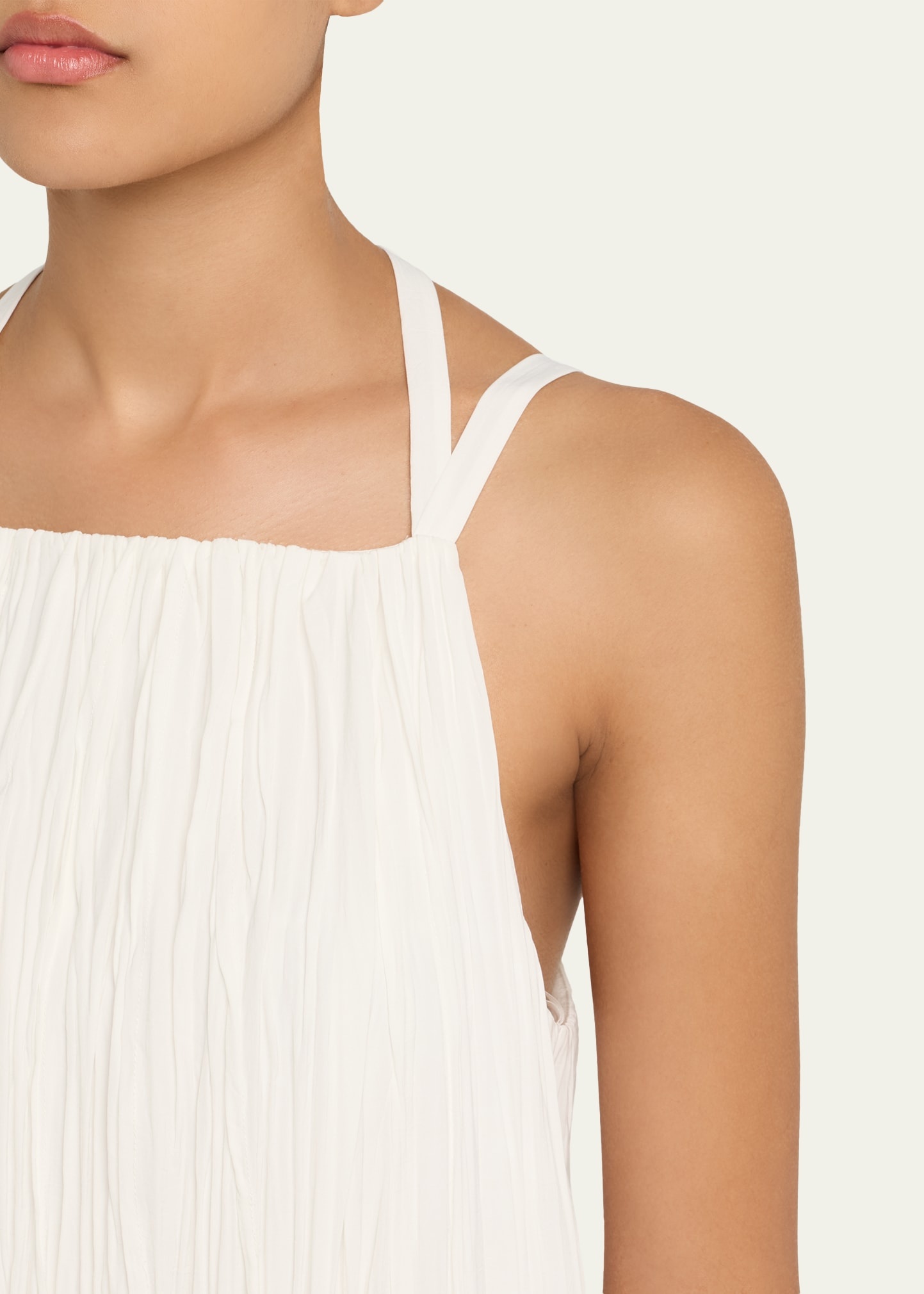 Pleated A-Line Halter Dress with Pockets - 5