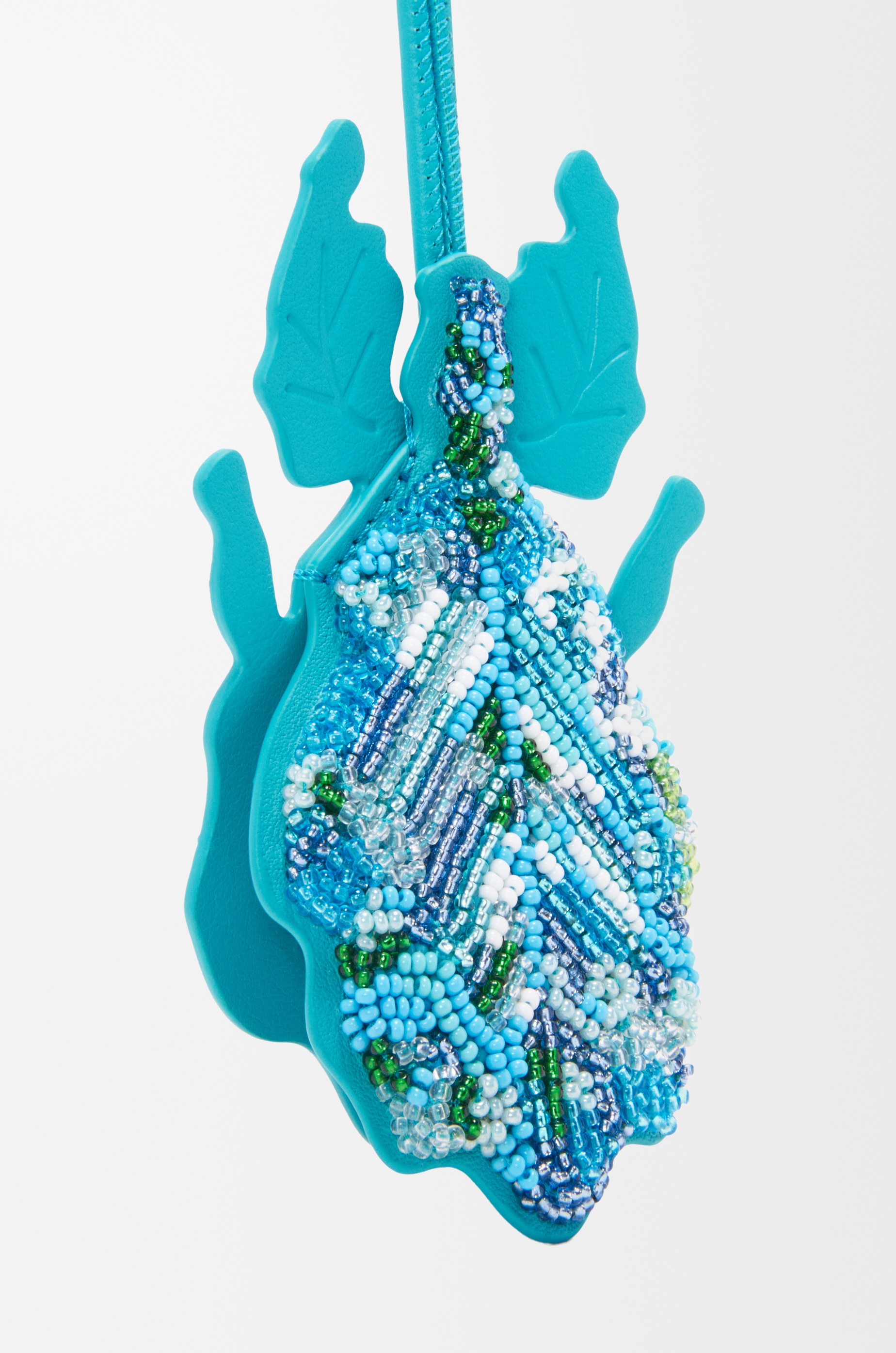 Leaf insect keyfob charm in beaded leather - 2
