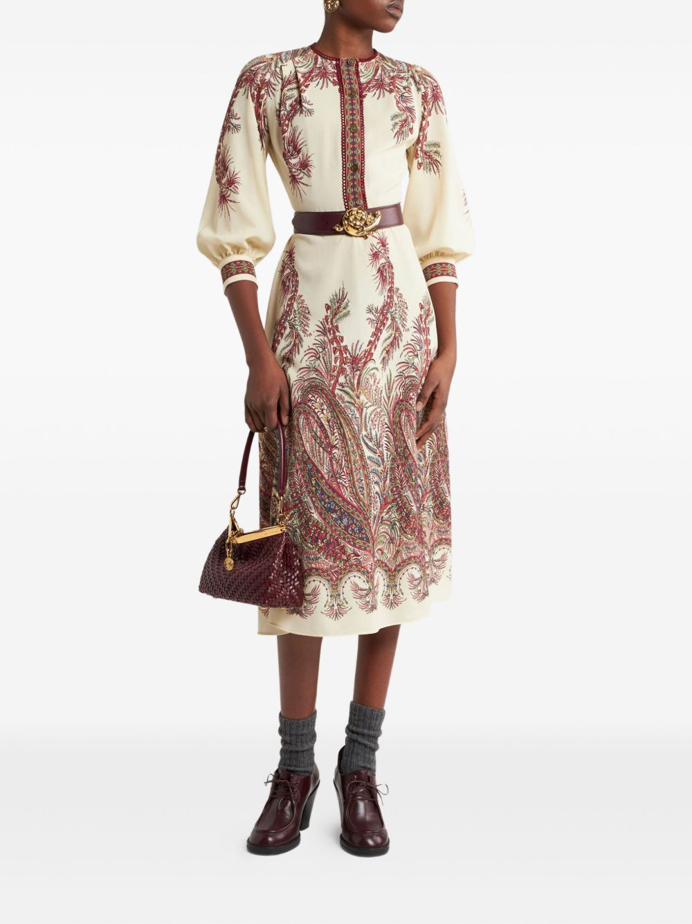 paisley-print button-detailed midi dress - 2