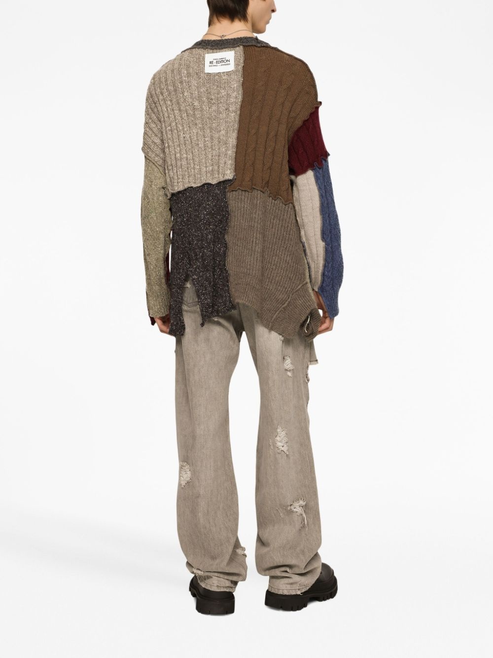 patchwork distressed cardigan - 4