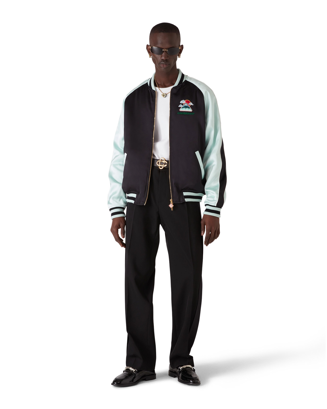 Embroidered Satin Bomber Jacket - 2