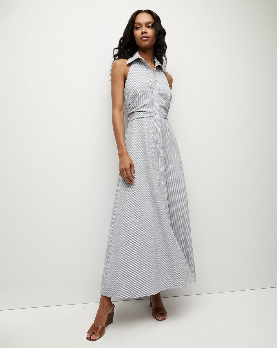 MACKEY SEERSUCKER HALTER DRESS - 5