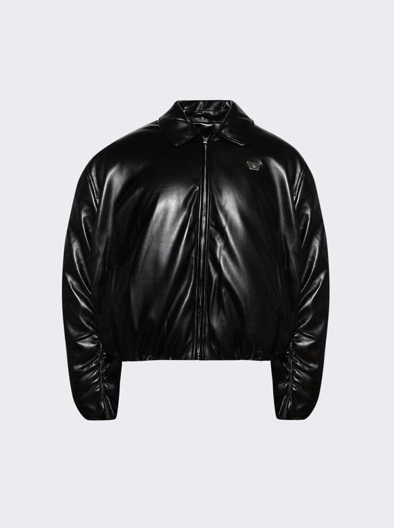 Faux Leather Puffer Bomber Jacket Black 1