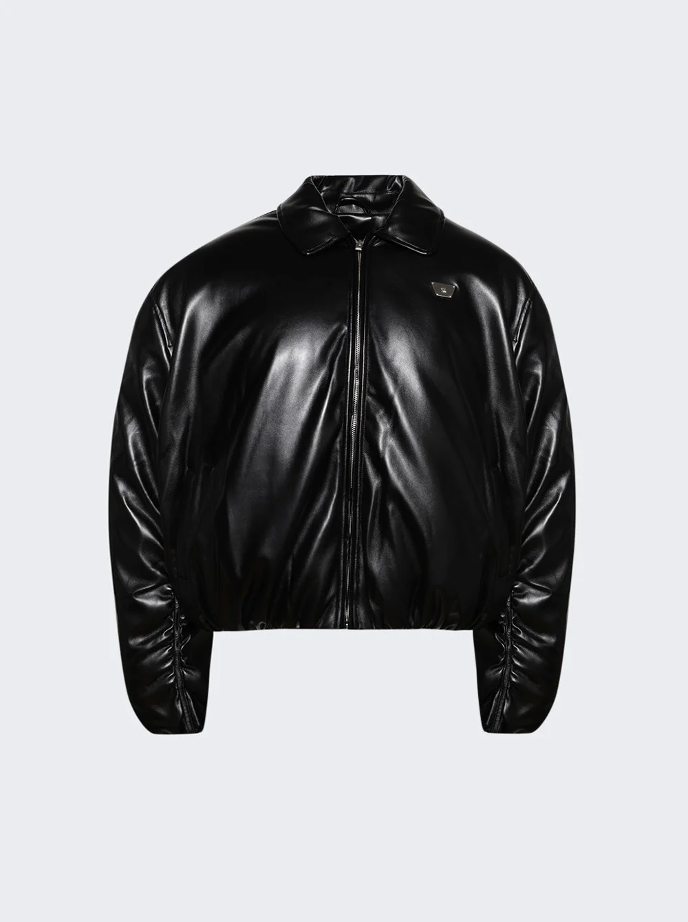 Faux Leather Puffer Bomber Jacket Black - 1