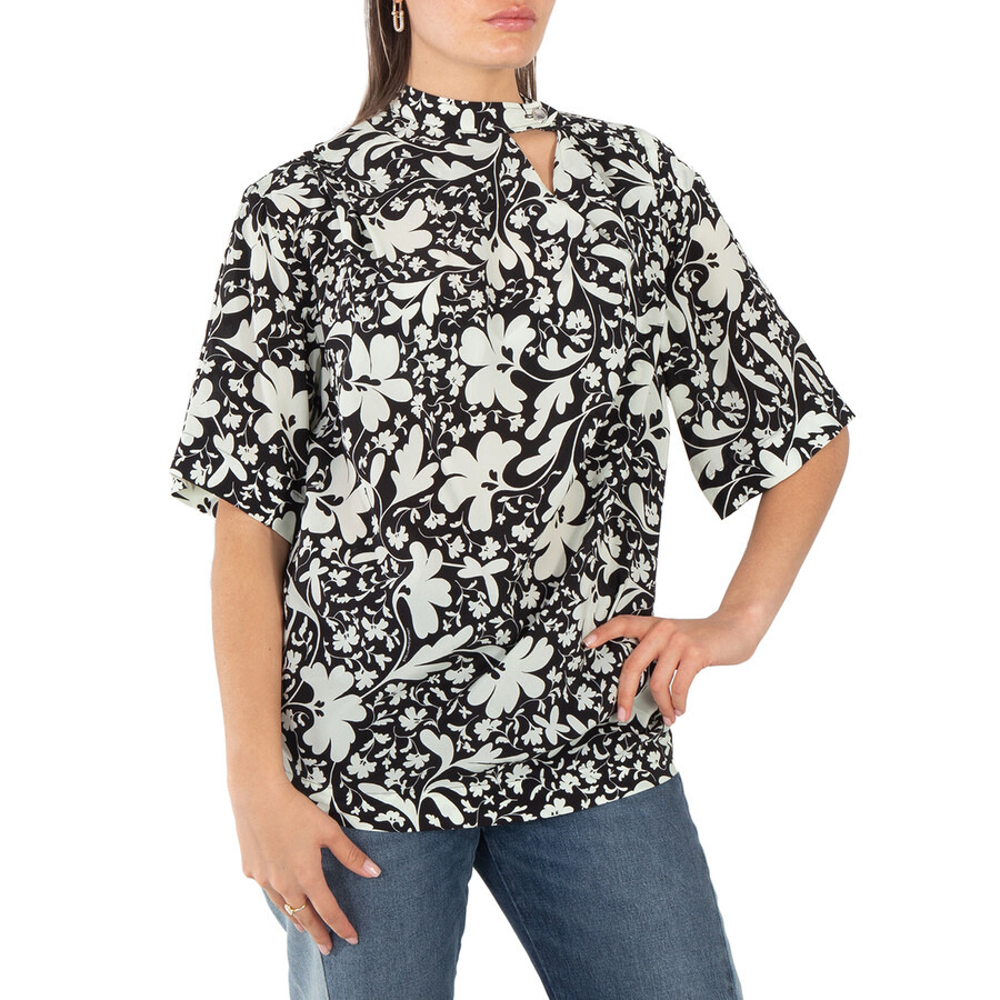 Stella McCartney Black Silk Foral Print Blouse - 5