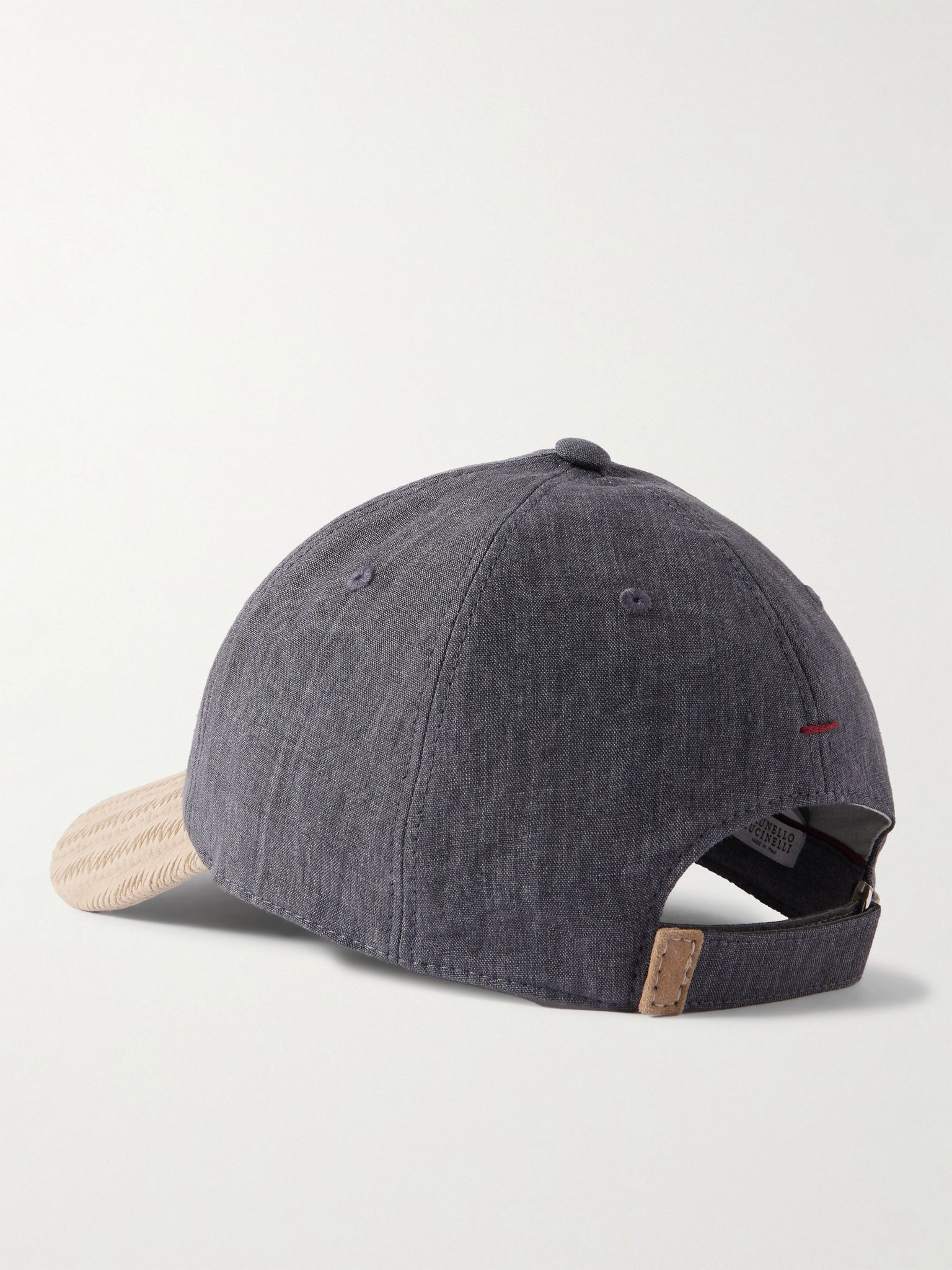 Logo-Embroidered Suede-Trimmed Linen Baseball Cap Dark gray - 3