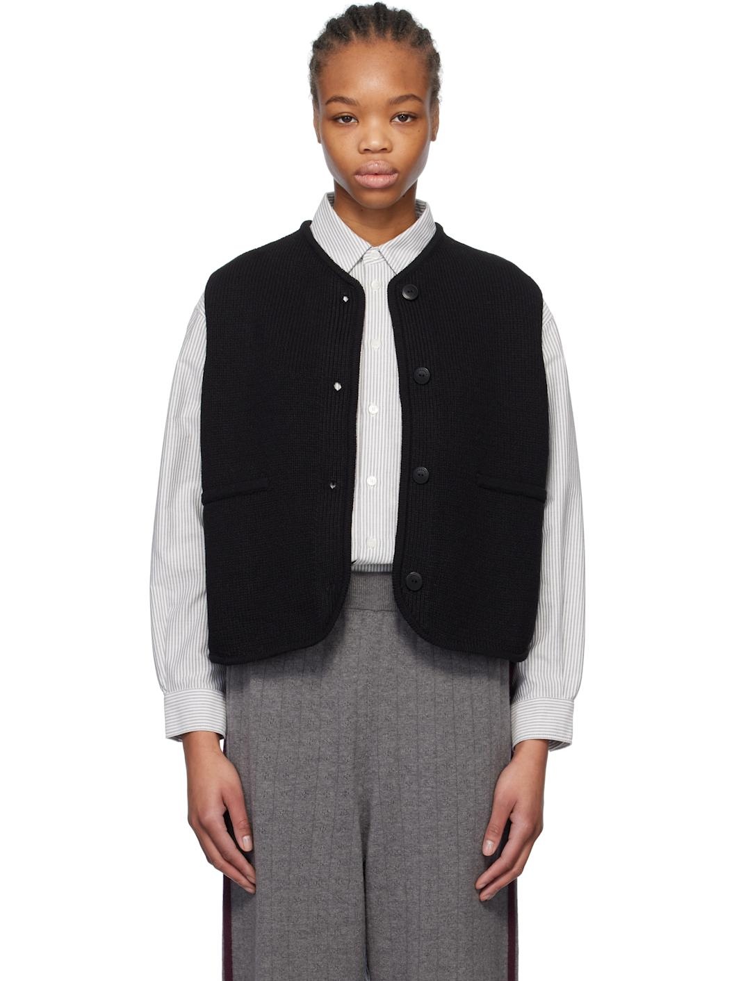 Black Boxy Cotton Vest - 1