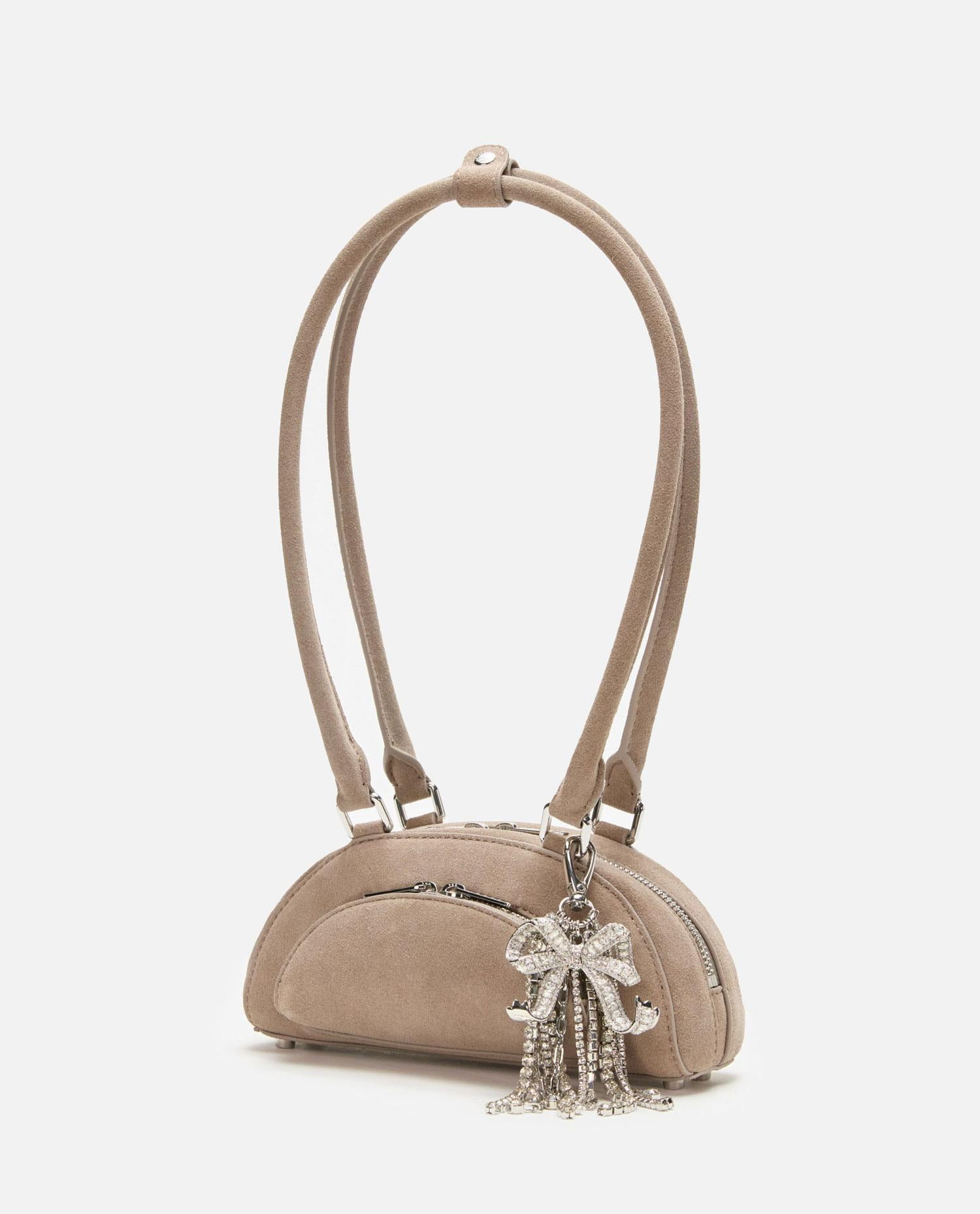 GREY SUEDE MINI SHOULDER BAG WITH CHARM - 2