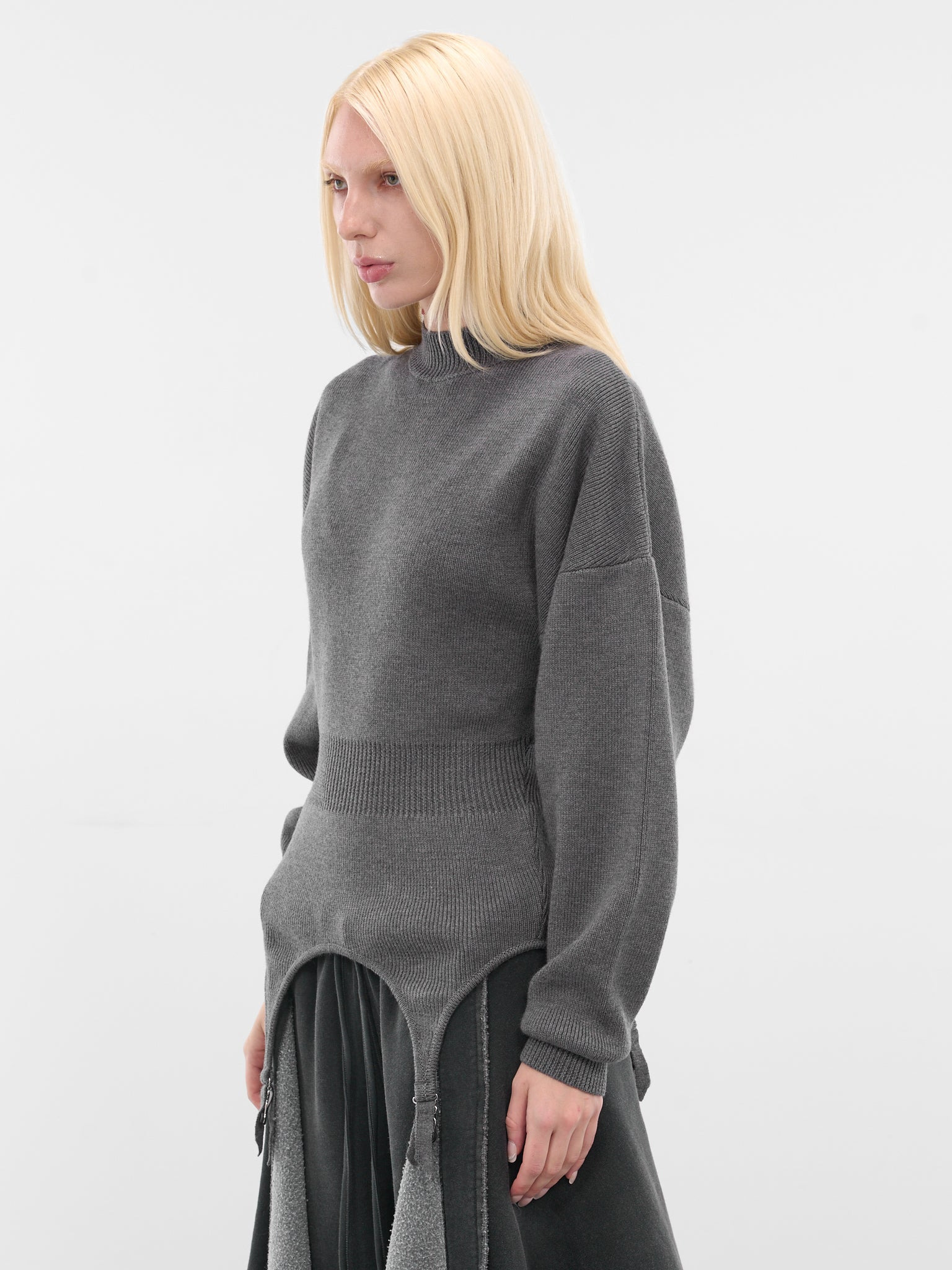 Gray Wool Garter Sweater - 2